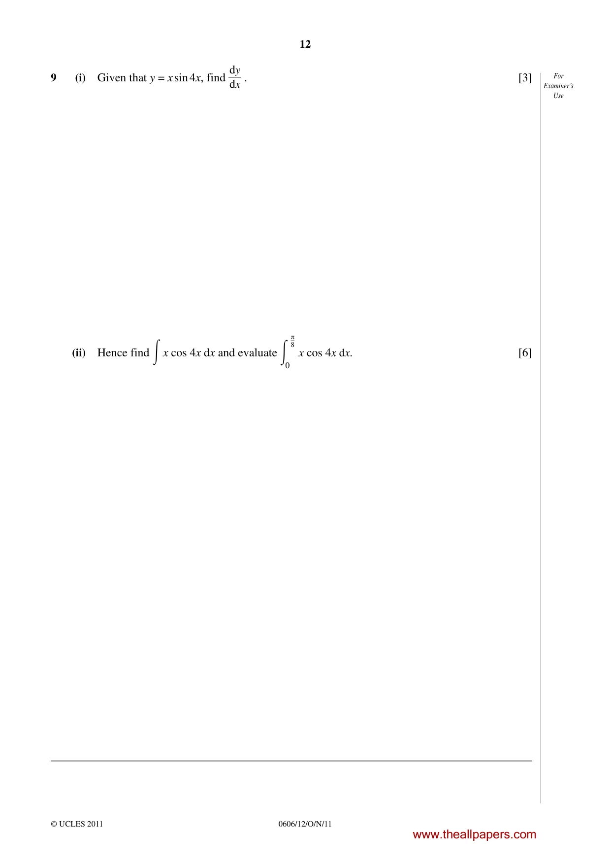 Cambridge IGCSE Mathematics - Additional 0606 2011 Oct/Nov Paper 1 · Variant 2 question paper, page 12 of 16