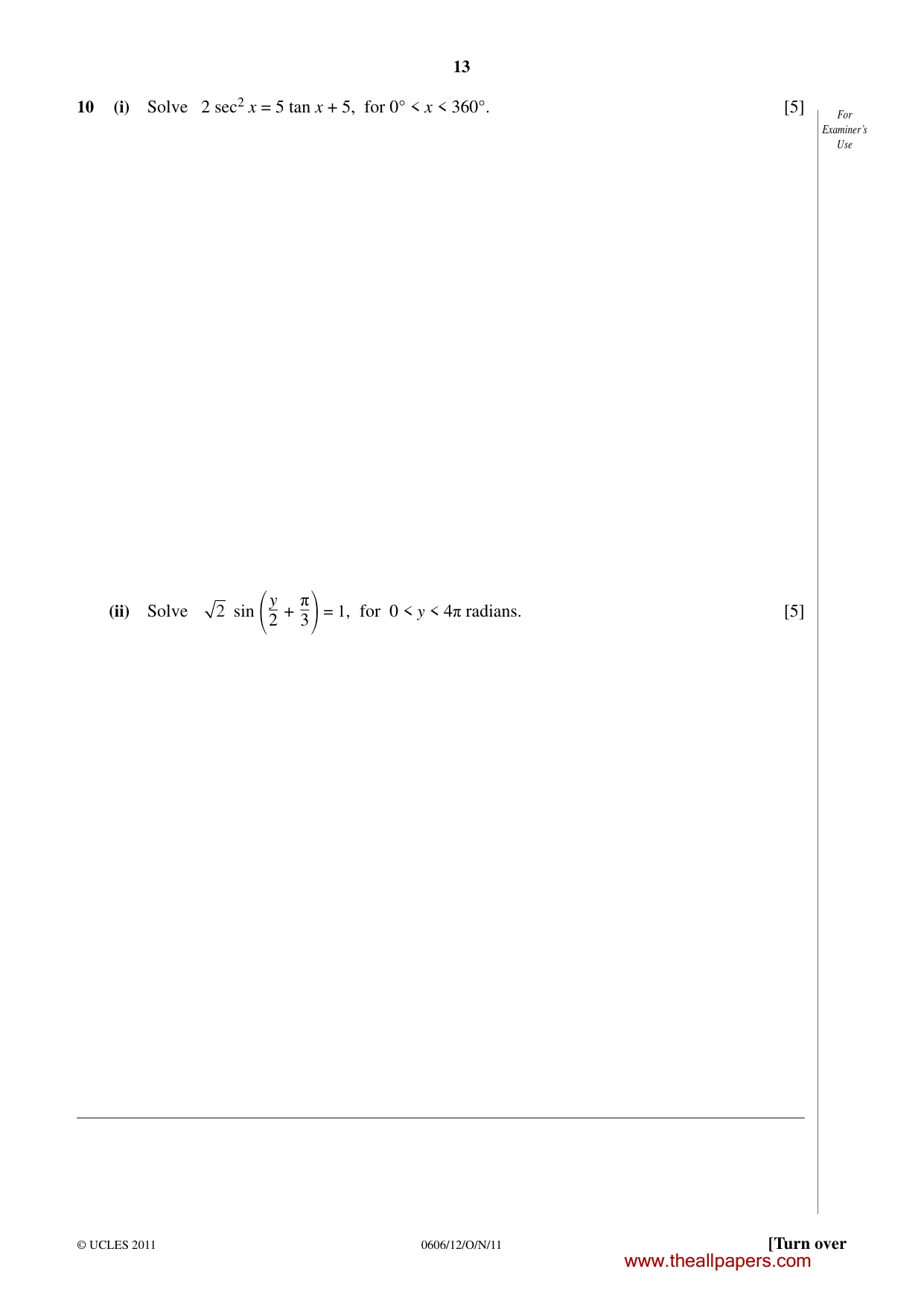 Cambridge IGCSE Mathematics - Additional 0606 2011 Oct/Nov Paper 1 · Variant 2 question paper, page 13 of 16