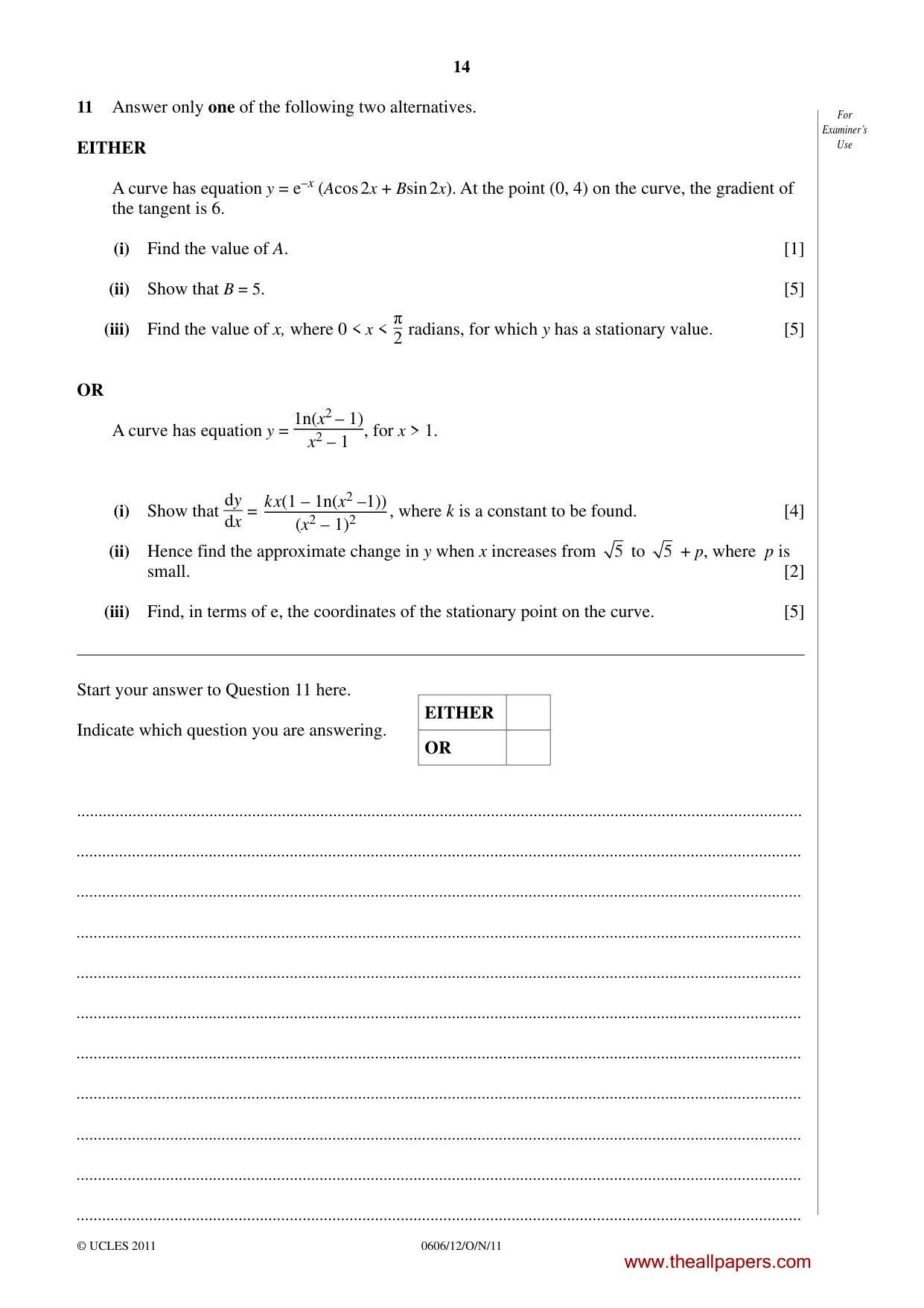 Cambridge IGCSE Mathematics - Additional 0606 2011 Oct/Nov Paper 1 · Variant 2 question paper, page 14 of 16