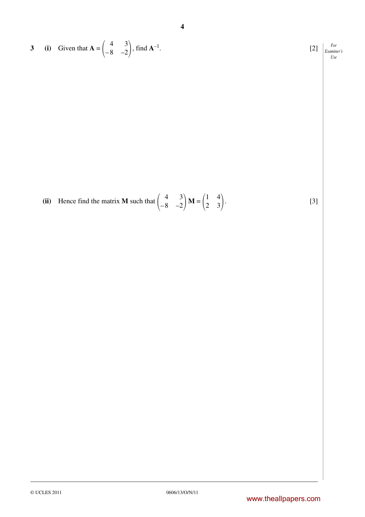 Cambridge IGCSE Mathematics - Additional 0606 2011 Oct/Nov Paper 1 · Variant 3 question paper, page 4 of 16