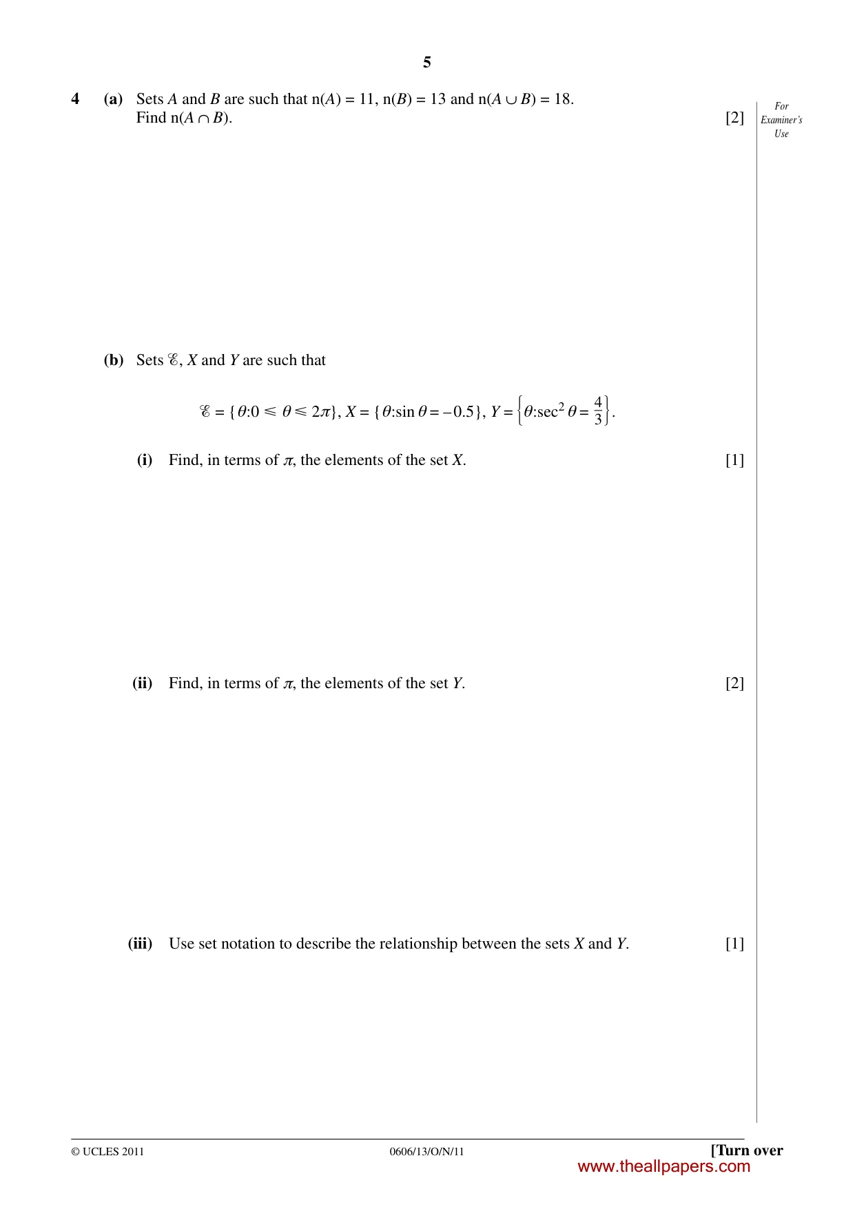Cambridge IGCSE Mathematics - Additional 0606 2011 Oct/Nov Paper 1 · Variant 3 question paper, page 5 of 16