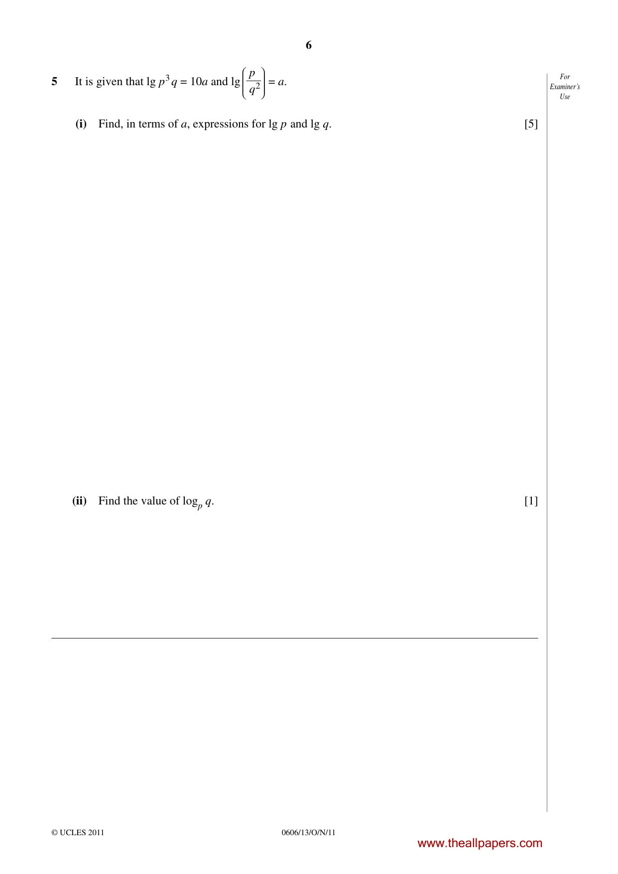 Cambridge IGCSE Mathematics - Additional 0606 2011 Oct/Nov Paper 1 · Variant 3 question paper, page 6 of 16