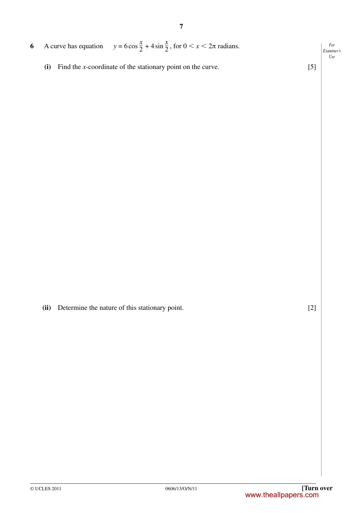 Cambridge IGCSE Mathematics - Additional 0606 2011 Oct/Nov Paper 1 · Variant 3 question paper, page 7 of 16