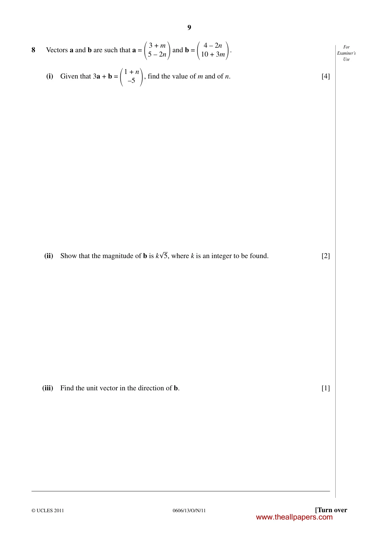 Cambridge IGCSE Mathematics - Additional 0606 2011 Oct/Nov Paper 1 · Variant 3 question paper, page 9 of 16