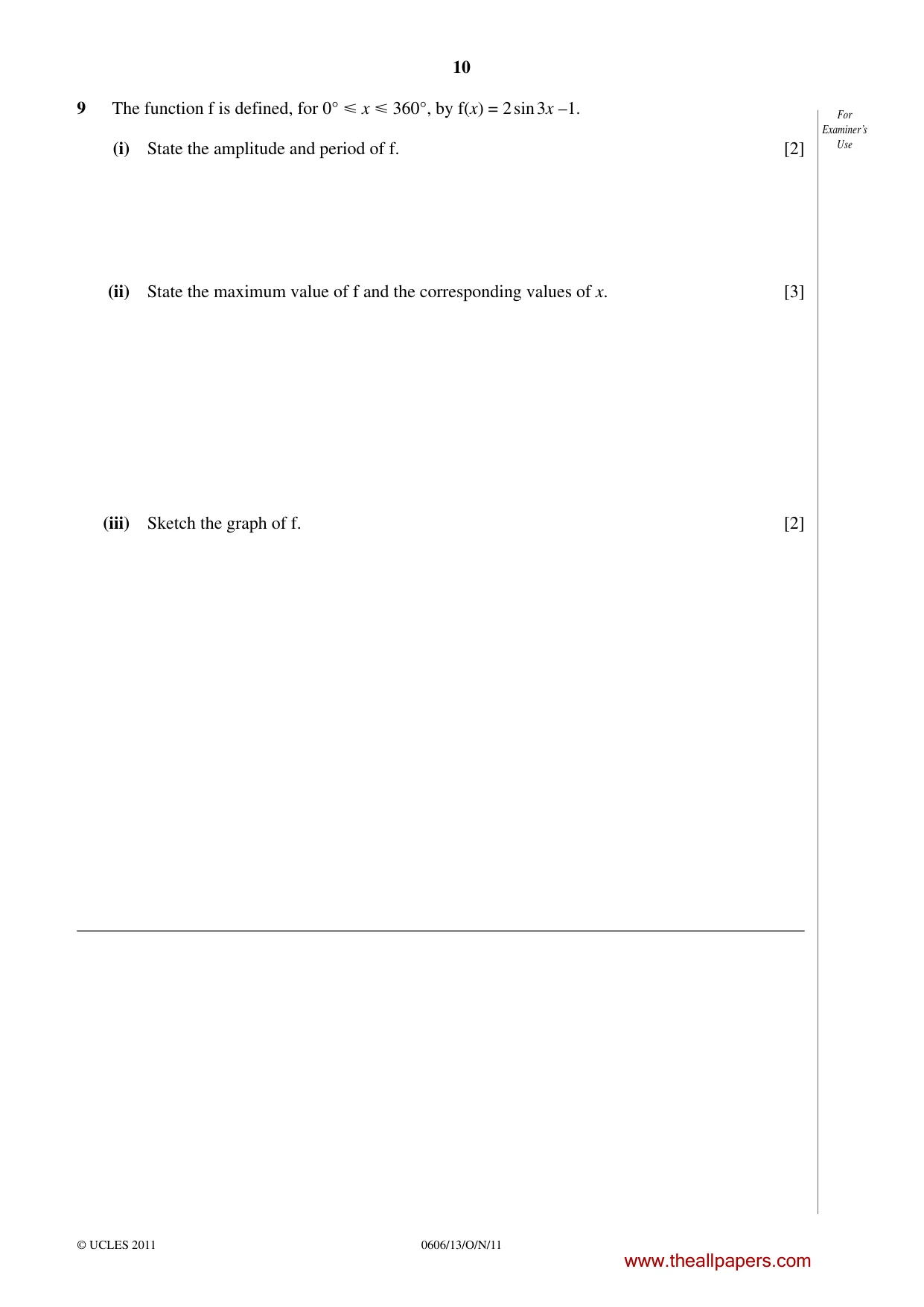 Cambridge IGCSE Mathematics - Additional 0606 2011 Oct/Nov Paper 1 · Variant 3 question paper, page 10 of 16