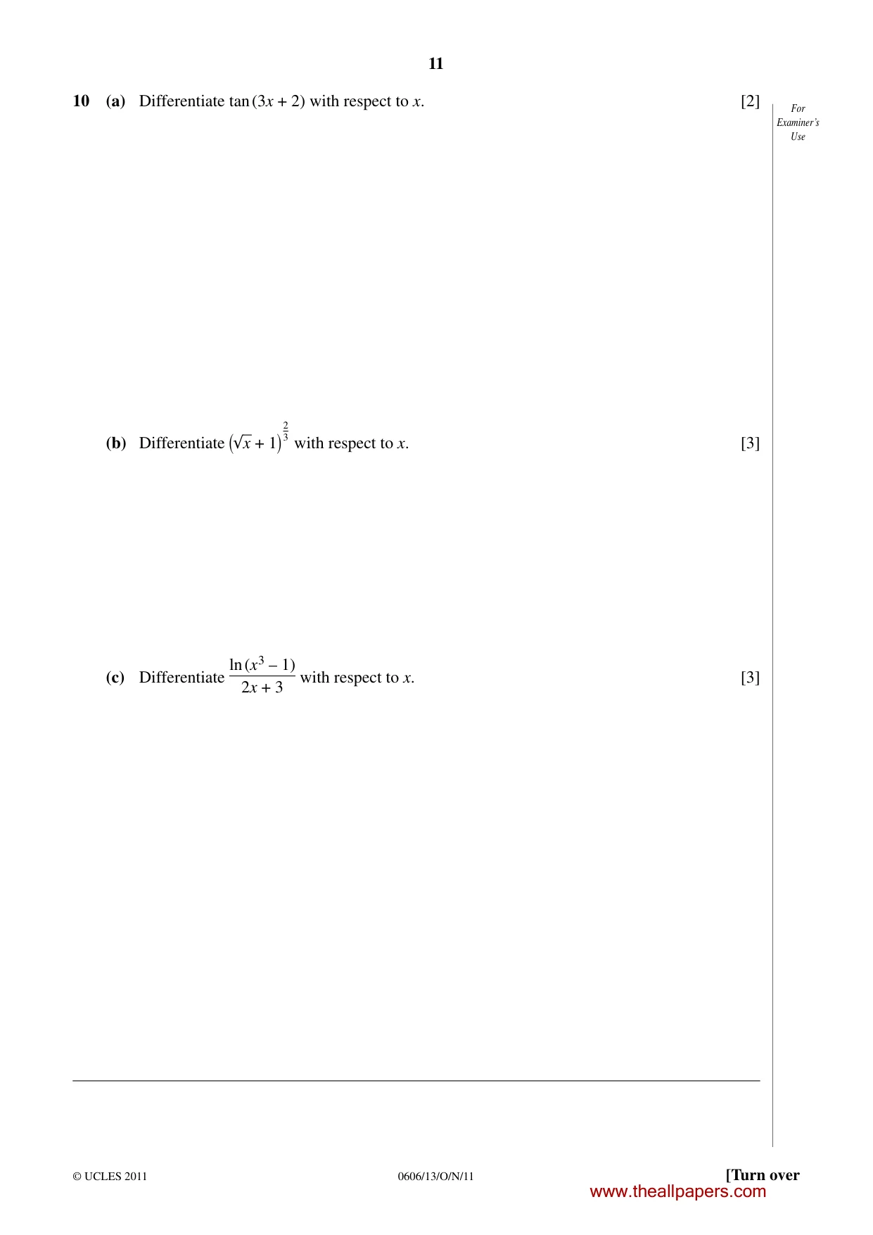 Cambridge IGCSE Mathematics - Additional 0606 2011 Oct/Nov Paper 1 · Variant 3 question paper, page 11 of 16