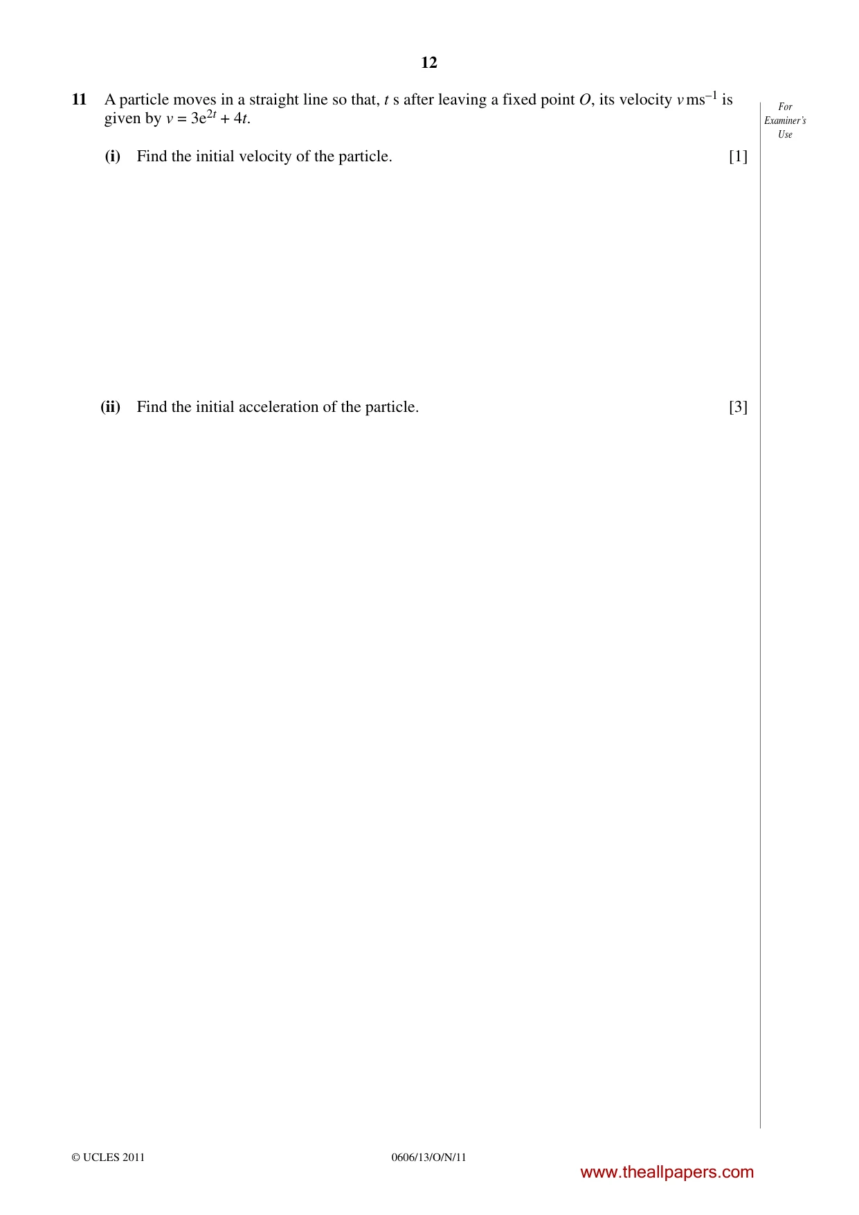 Cambridge IGCSE Mathematics - Additional 0606 2011 Oct/Nov Paper 1 · Variant 3 question paper, page 12 of 16
