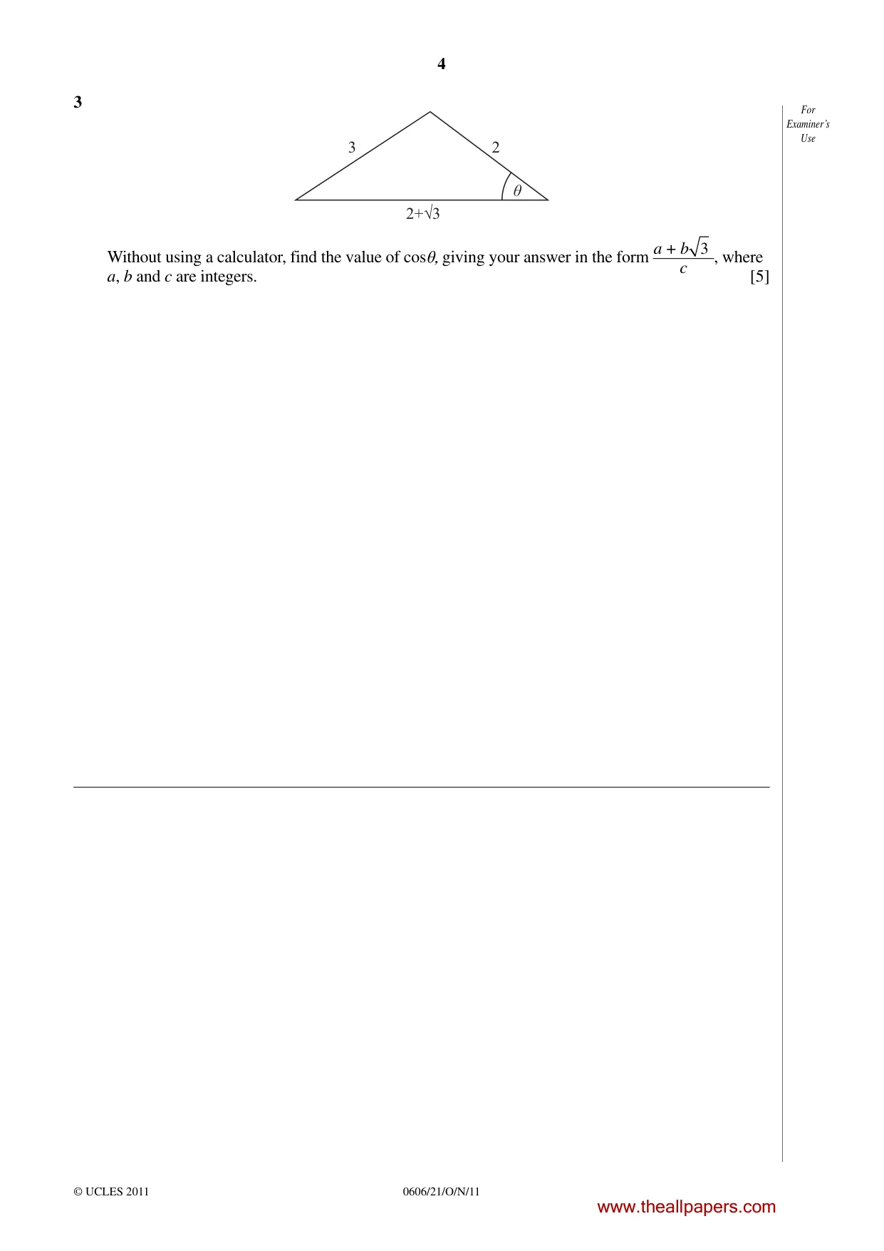 Cambridge IGCSE Mathematics - Additional 0606 2011 Oct/Nov Paper 2 · Variant 1 question paper, page 4 of 20