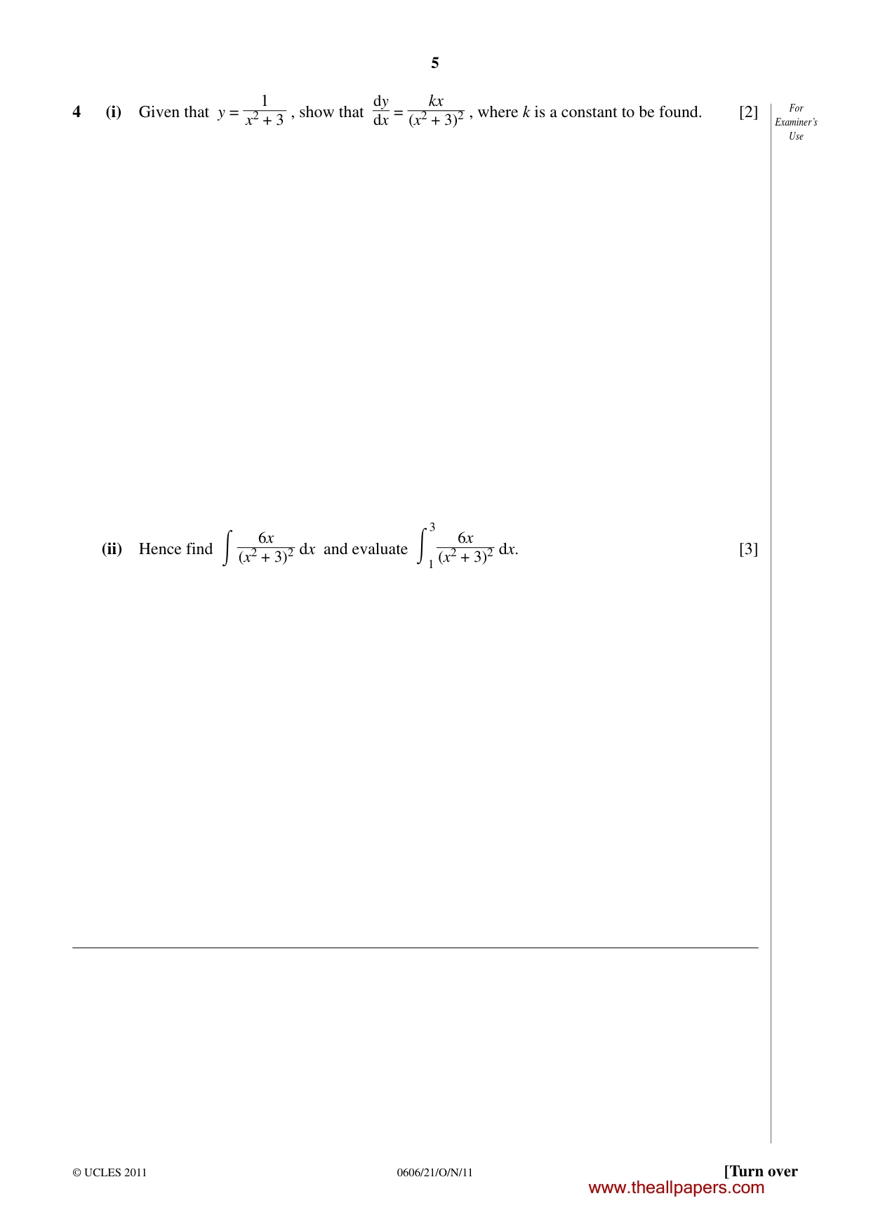 Cambridge IGCSE Mathematics - Additional 0606 2011 Oct/Nov Paper 2 · Variant 1 question paper, page 5 of 20