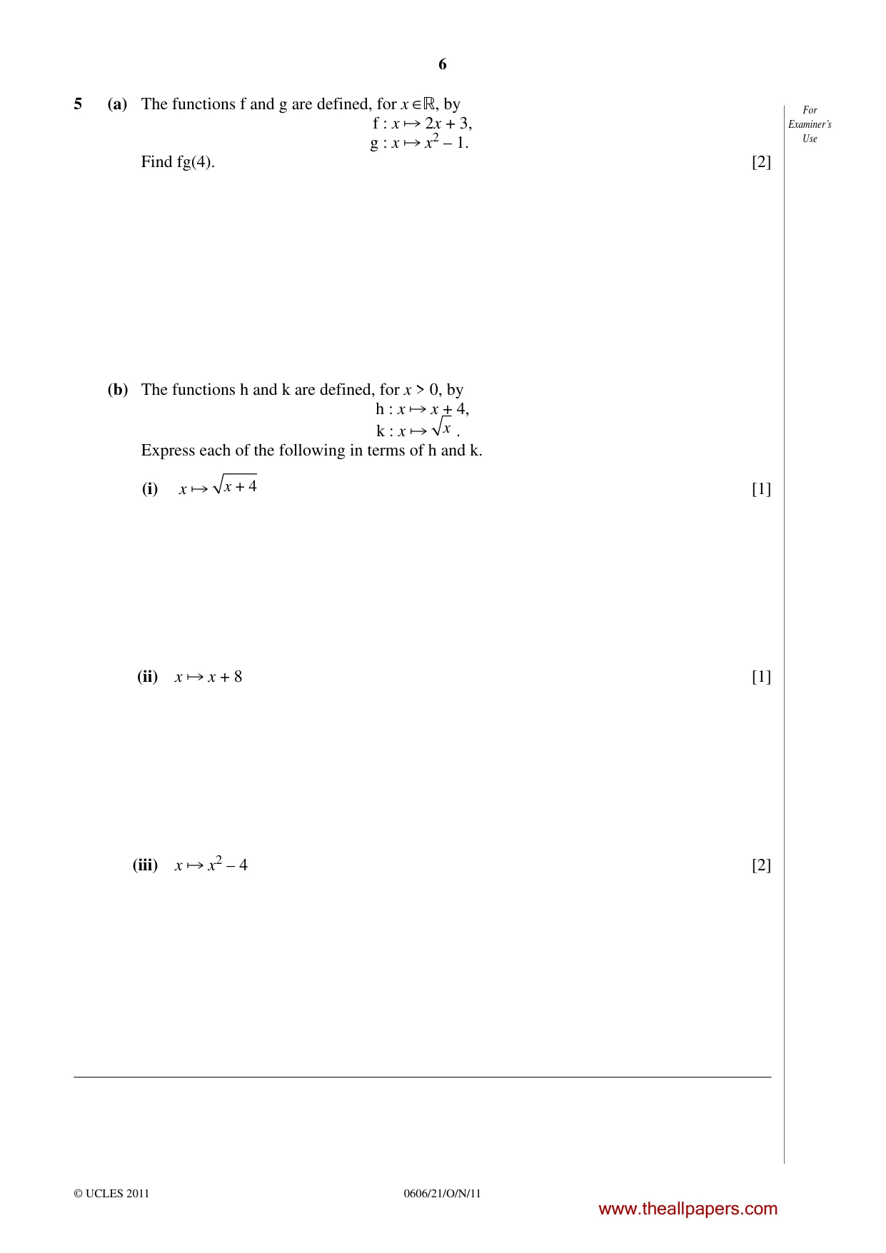 Cambridge IGCSE Mathematics - Additional 0606 2011 Oct/Nov Paper 2 · Variant 1 question paper, page 6 of 20