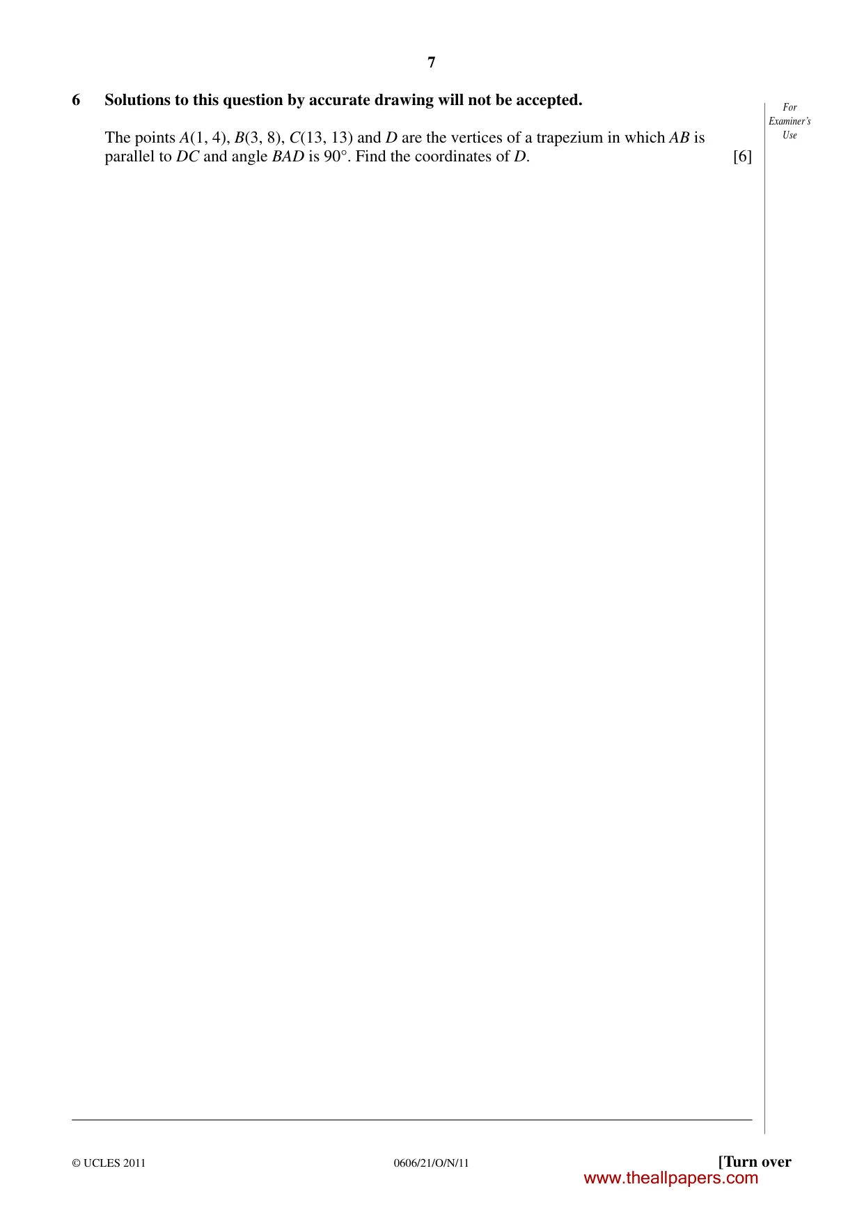 Cambridge IGCSE Mathematics - Additional 0606 2011 Oct/Nov Paper 2 · Variant 1 question paper, page 7 of 20
