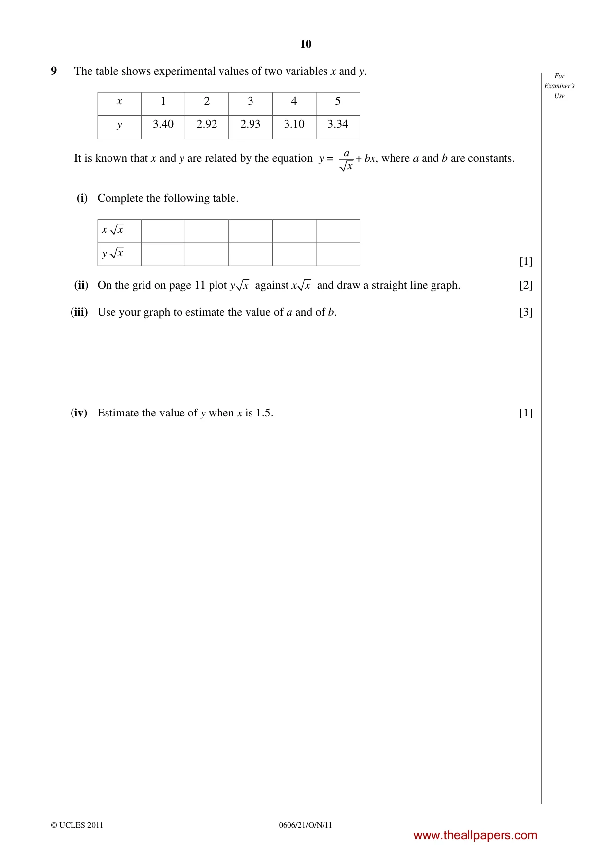 Cambridge IGCSE Mathematics - Additional 0606 2011 Oct/Nov Paper 2 · Variant 1 question paper, page 10 of 20