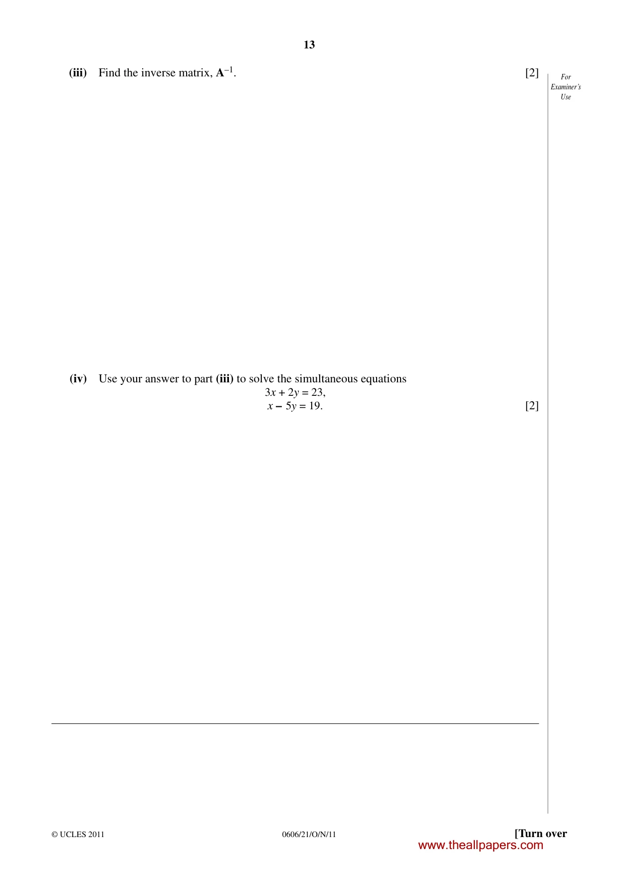 Cambridge IGCSE Mathematics - Additional 0606 2011 Oct/Nov Paper 2 · Variant 1 question paper, page 13 of 20