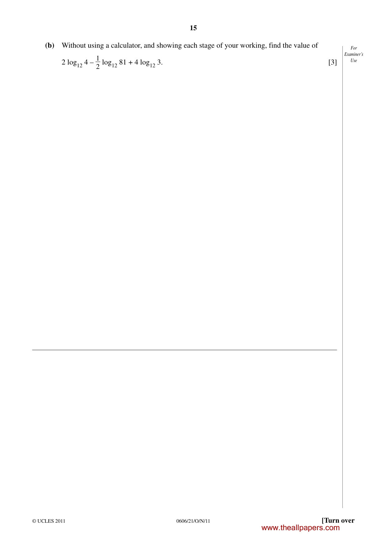 Cambridge IGCSE Mathematics - Additional 0606 2011 Oct/Nov Paper 2 · Variant 1 question paper, page 15 of 20