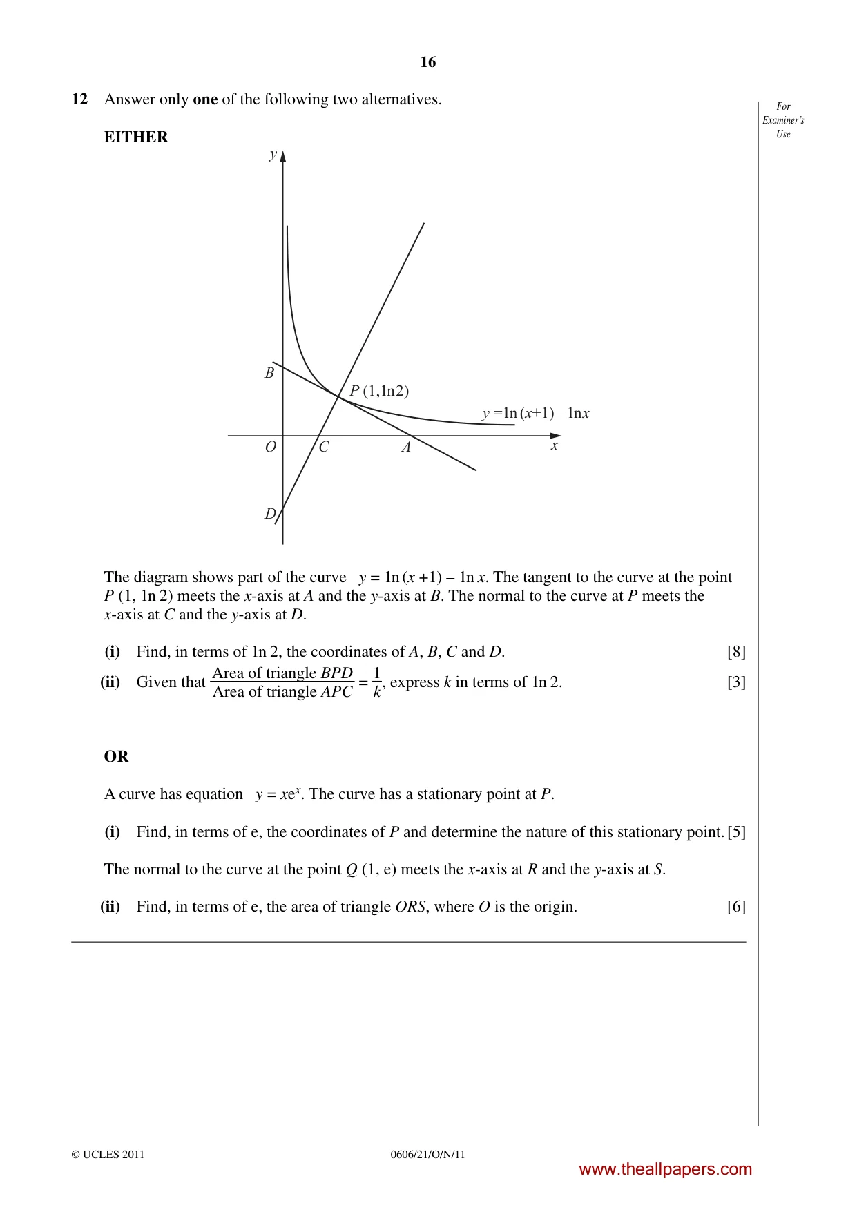 Cambridge IGCSE Mathematics - Additional 0606 2011 Oct/Nov Paper 2 · Variant 1 question paper, page 16 of 20