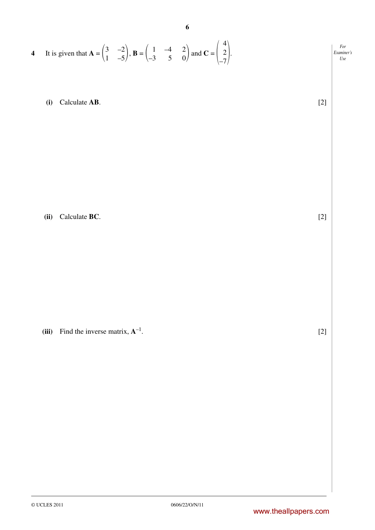 Cambridge IGCSE Mathematics - Additional 0606 2011 Oct/Nov Paper 2 · Variant 2 question paper, page 6 of 16