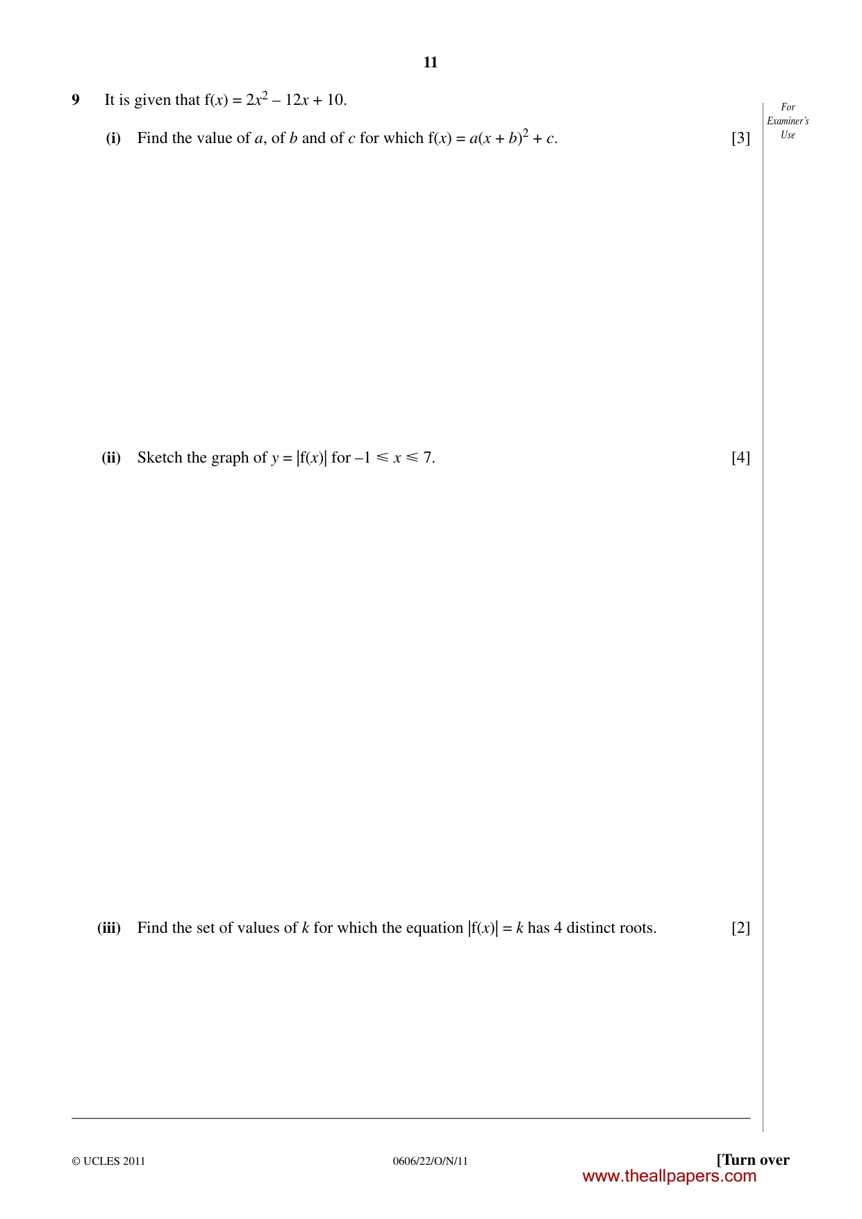 Cambridge IGCSE Mathematics - Additional 0606 2011 Oct/Nov Paper 2 · Variant 2 question paper, page 11 of 16