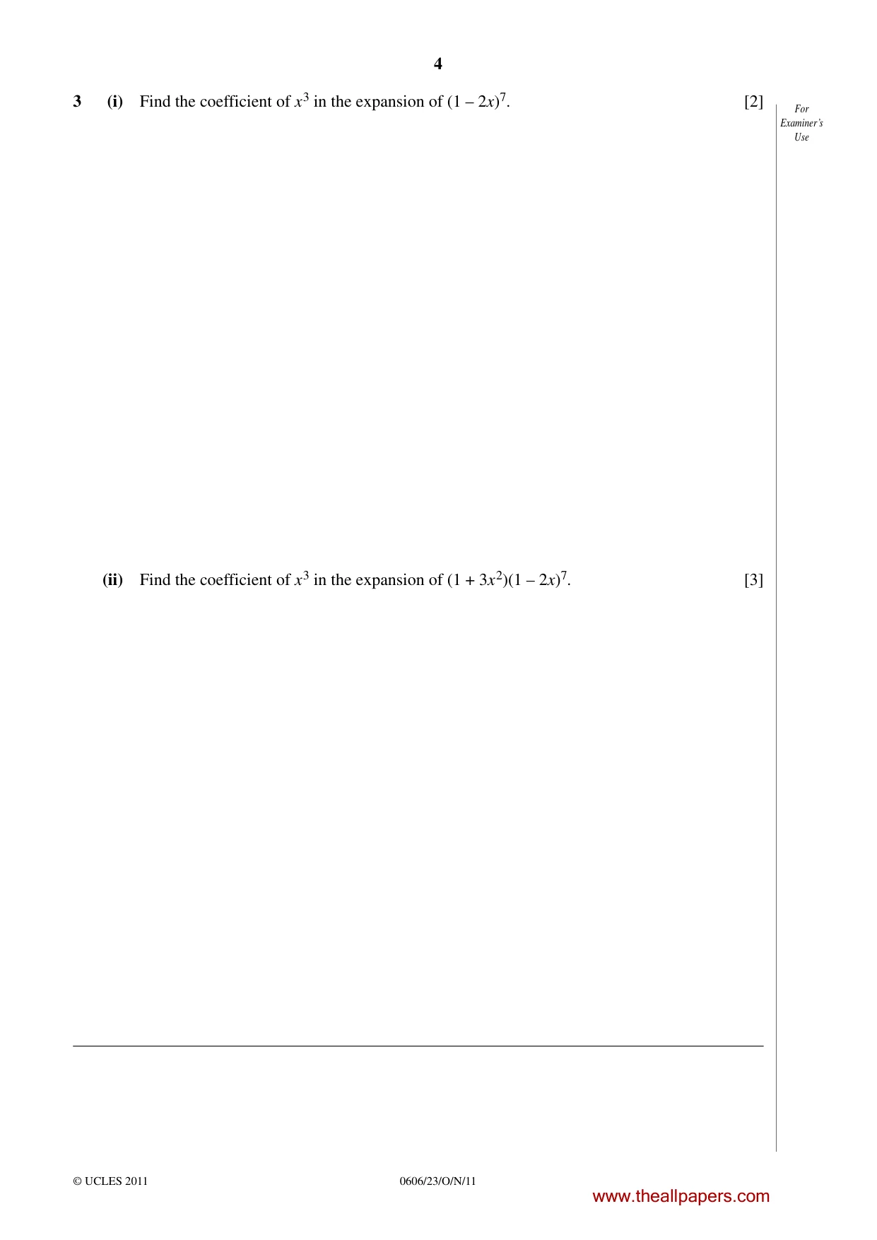Cambridge IGCSE Mathematics - Additional 0606 2011 Oct/Nov Paper 2 · Variant 3 question paper, page 4 of 16