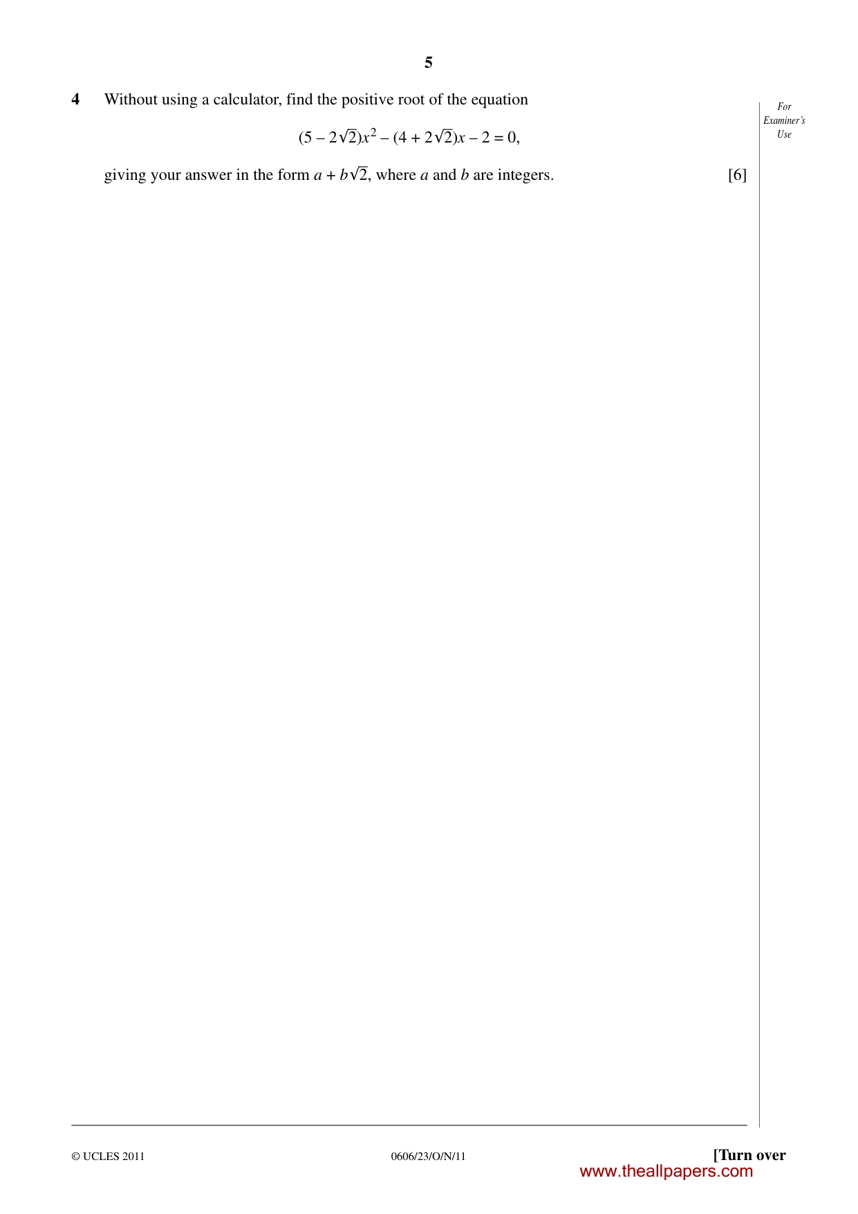 Cambridge IGCSE Mathematics - Additional 0606 2011 Oct/Nov Paper 2 · Variant 3 question paper, page 5 of 16