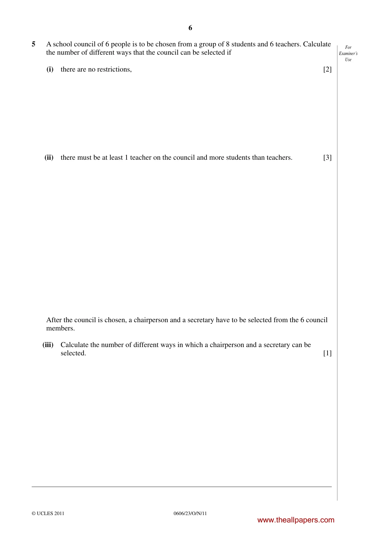 Cambridge IGCSE Mathematics - Additional 0606 2011 Oct/Nov Paper 2 · Variant 3 question paper, page 6 of 16