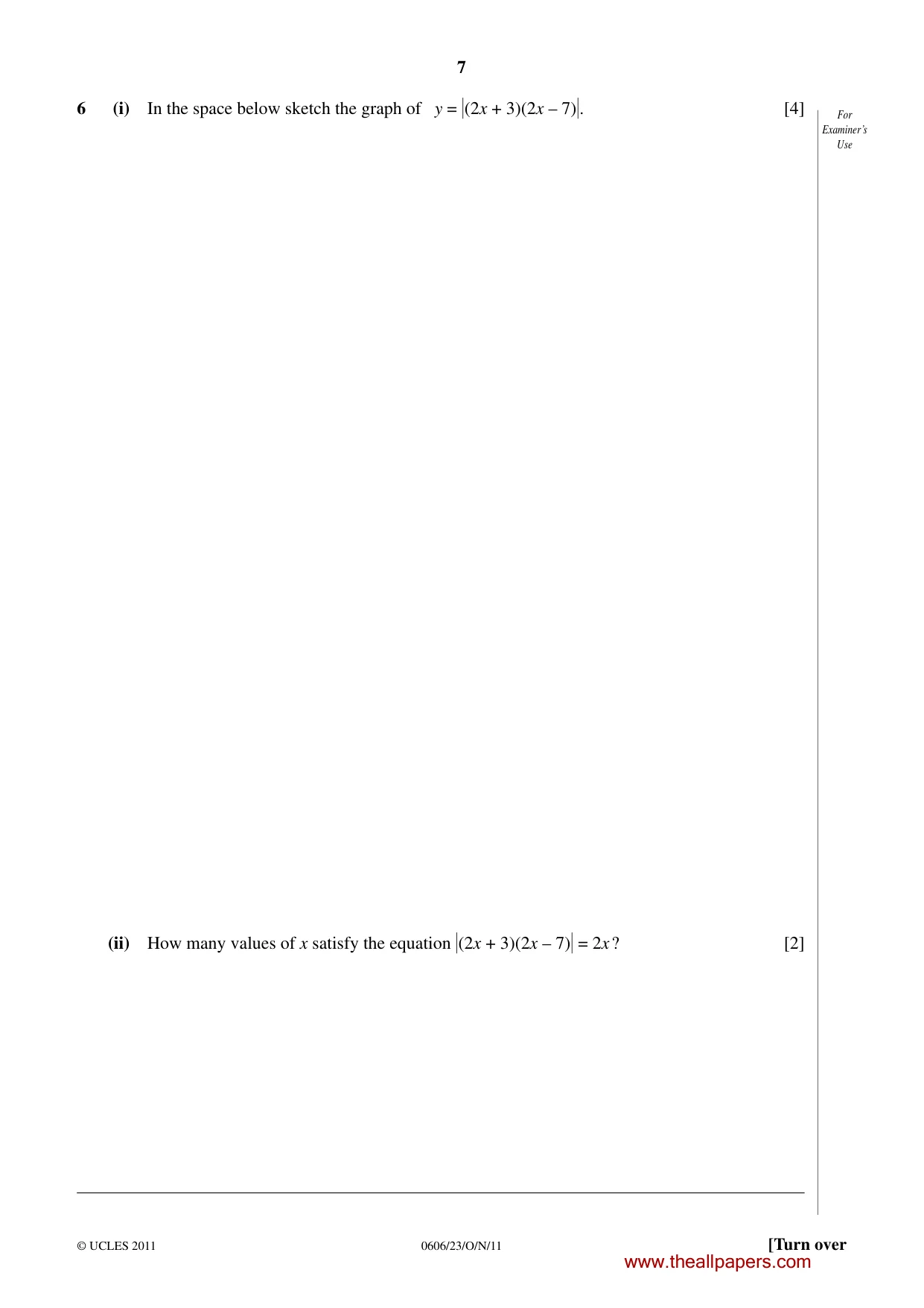 Cambridge IGCSE Mathematics - Additional 0606 2011 Oct/Nov Paper 2 · Variant 3 question paper, page 7 of 16