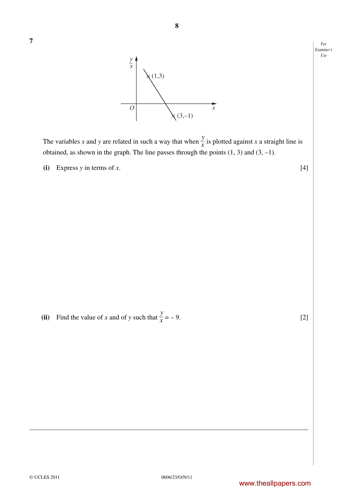 Cambridge IGCSE Mathematics - Additional 0606 2011 Oct/Nov Paper 2 · Variant 3 question paper, page 8 of 16
