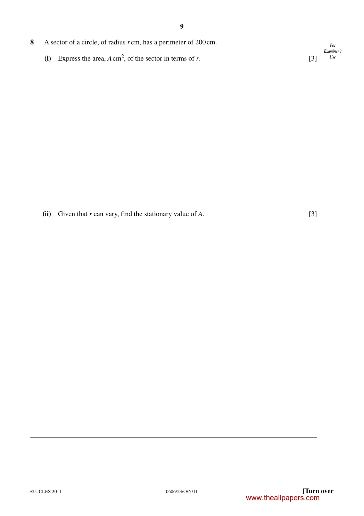 Cambridge IGCSE Mathematics - Additional 0606 2011 Oct/Nov Paper 2 · Variant 3 question paper, page 9 of 16