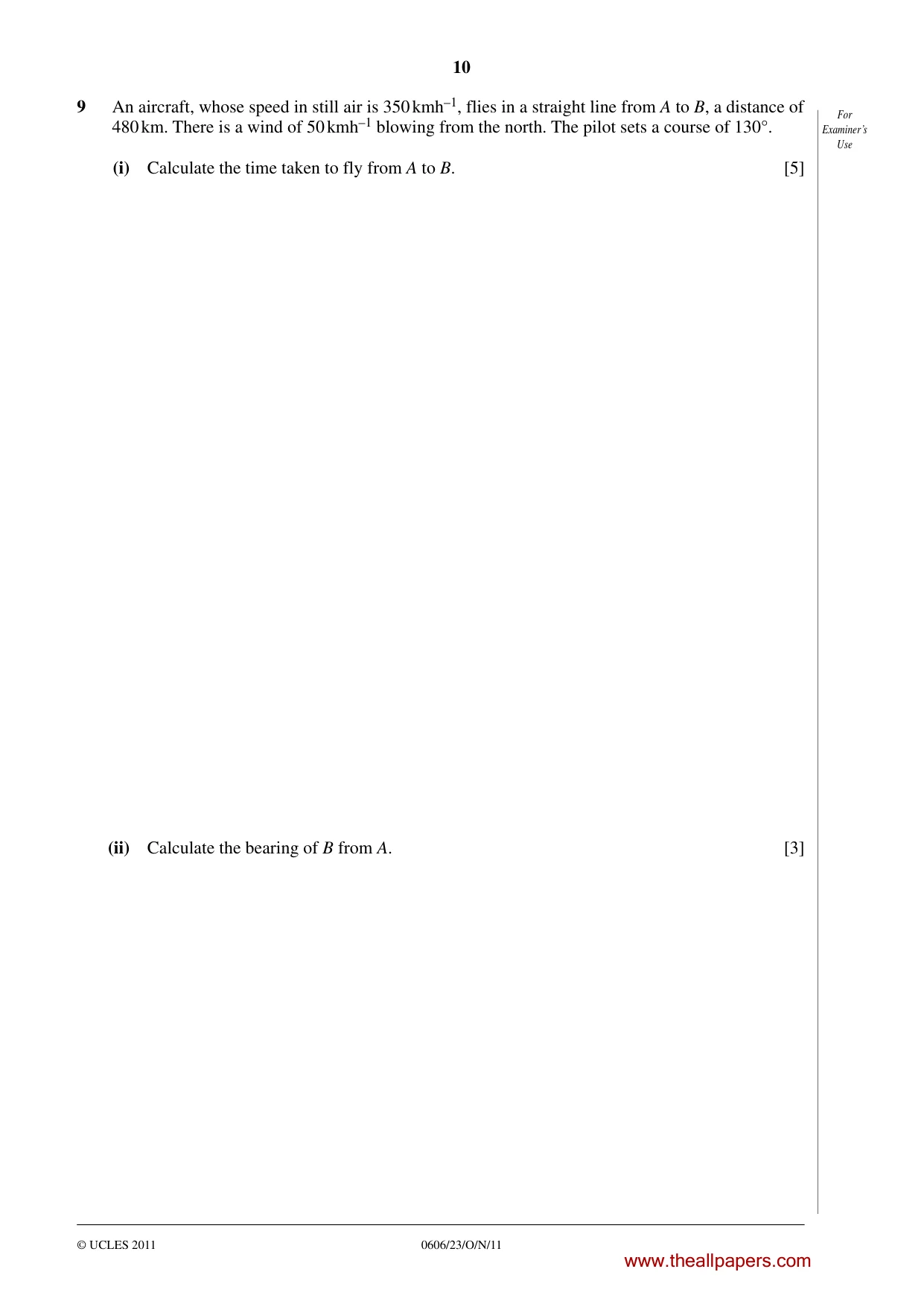 Cambridge IGCSE Mathematics - Additional 0606 2011 Oct/Nov Paper 2 · Variant 3 question paper, page 10 of 16