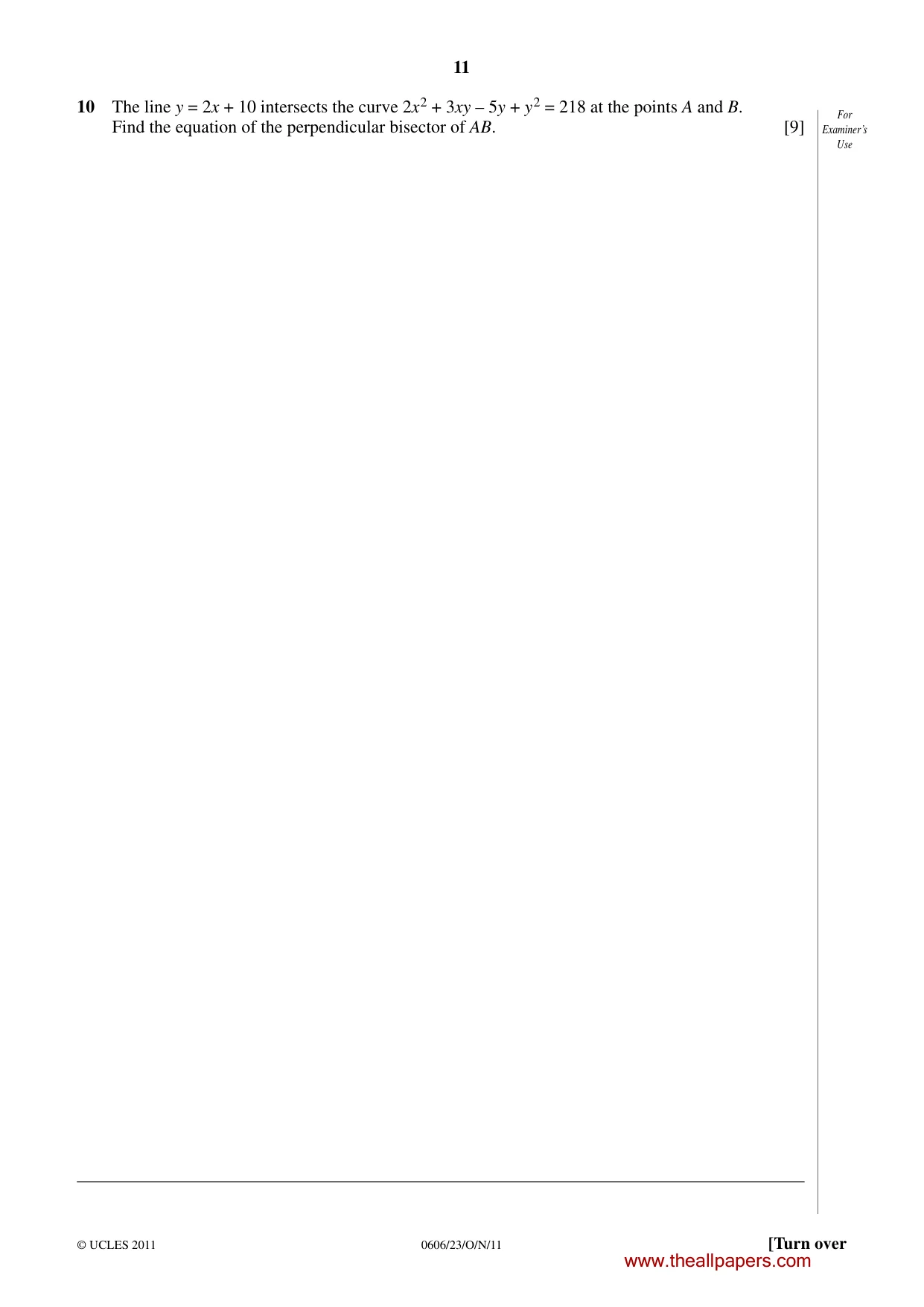 Cambridge IGCSE Mathematics - Additional 0606 2011 Oct/Nov Paper 2 · Variant 3 question paper, page 11 of 16