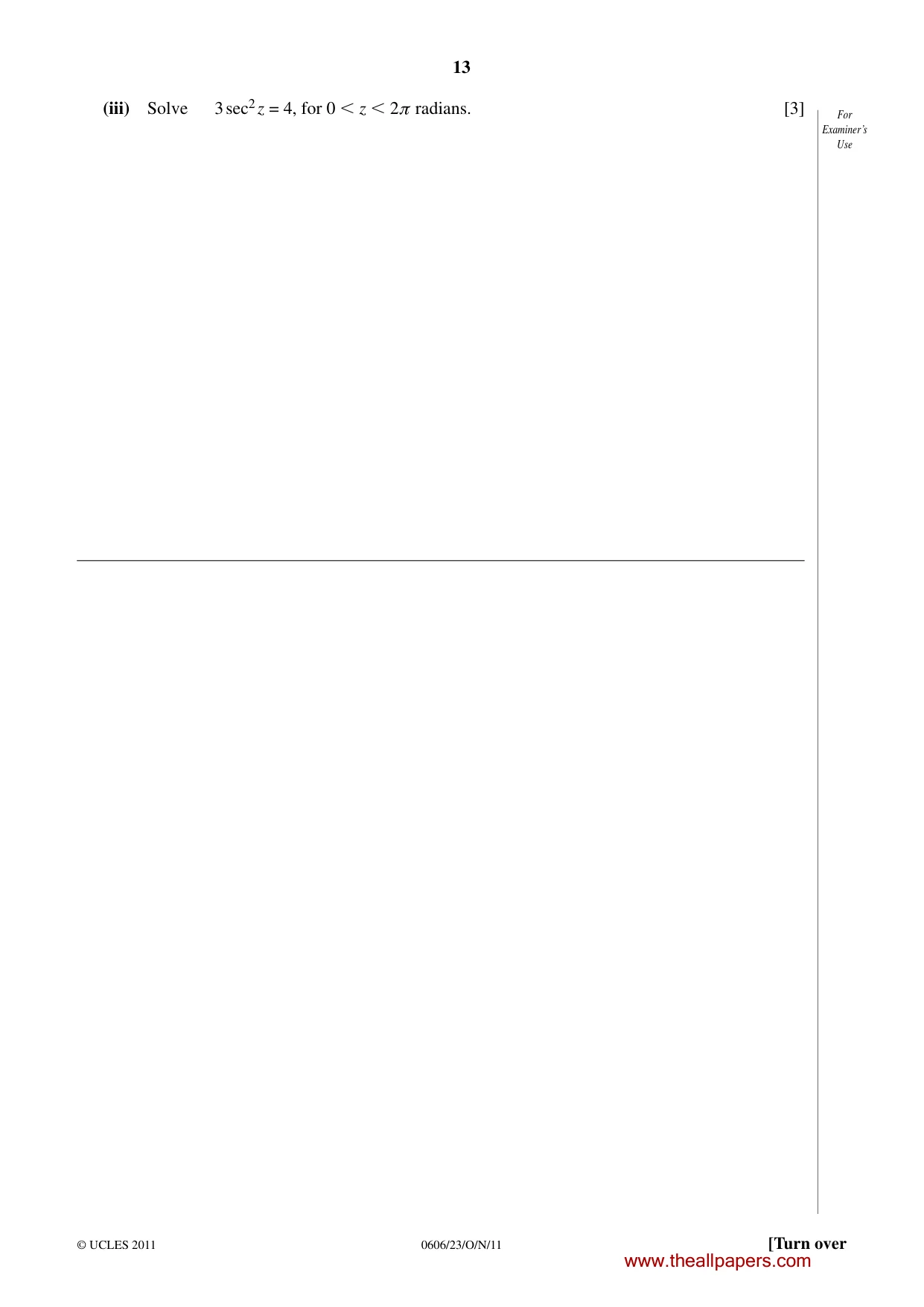 Cambridge IGCSE Mathematics - Additional 0606 2011 Oct/Nov Paper 2 · Variant 3 question paper, page 13 of 16