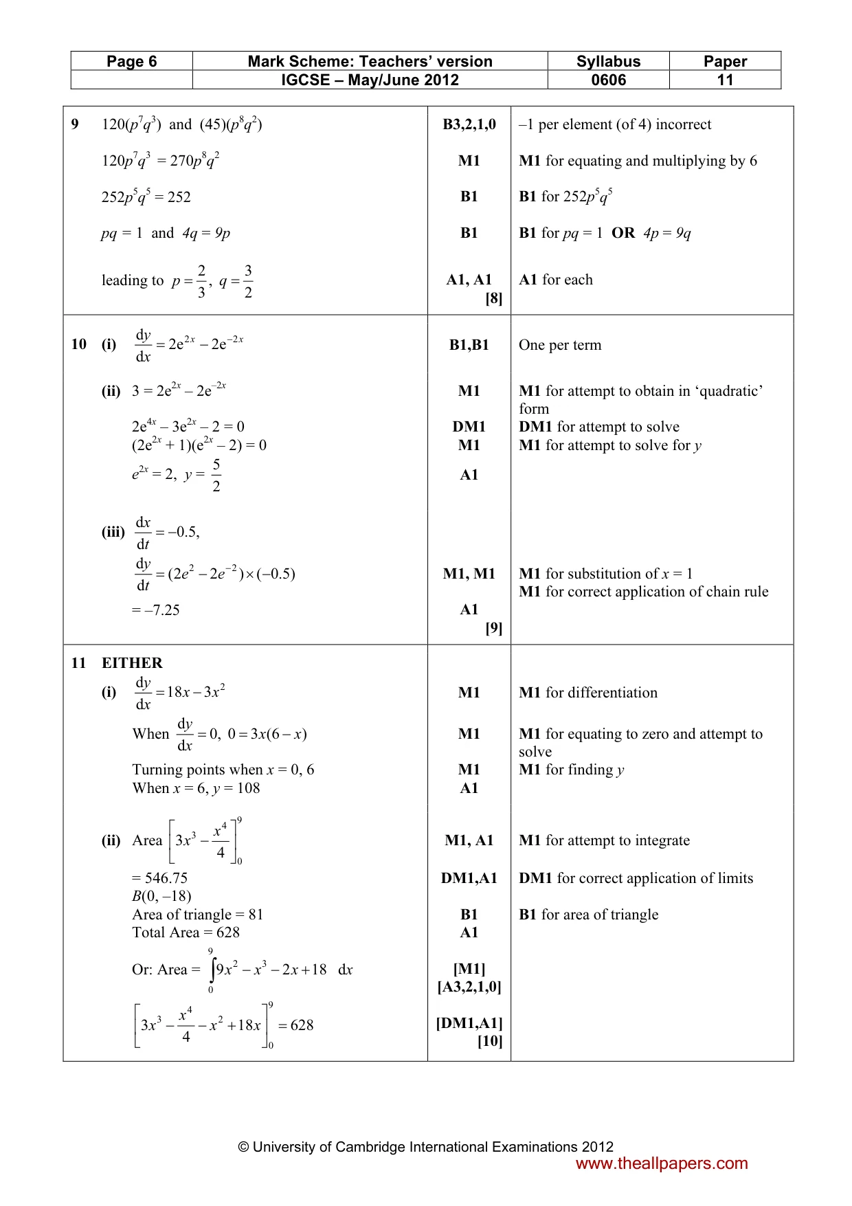 Mark scheme, page 6 of 7