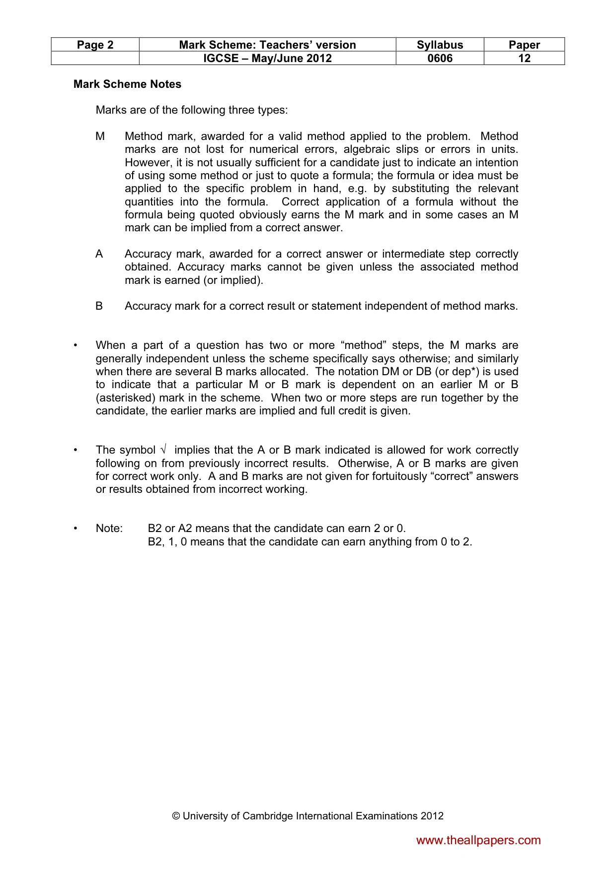 Mark scheme, page 2 of 9