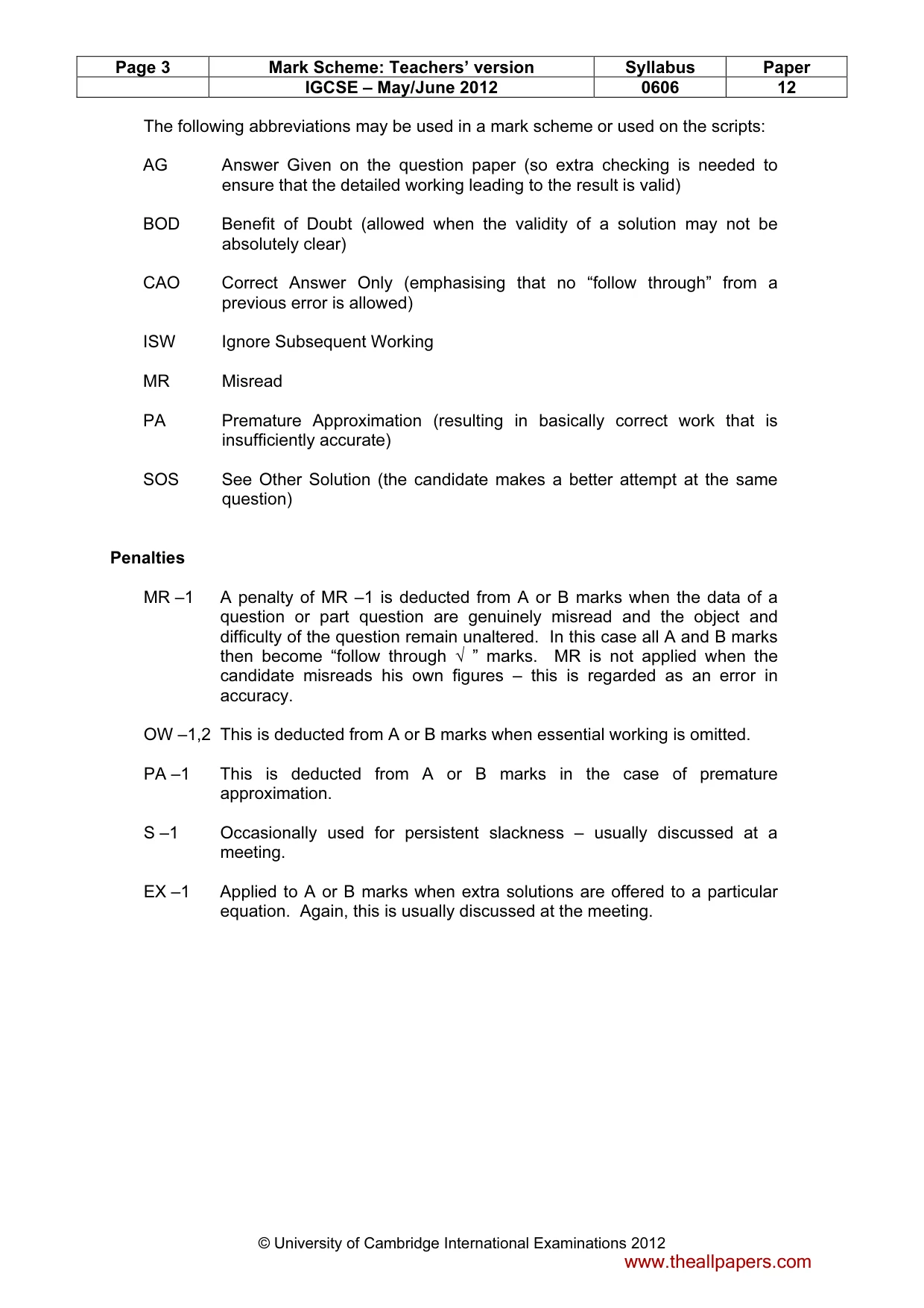 Mark scheme, page 3 of 9