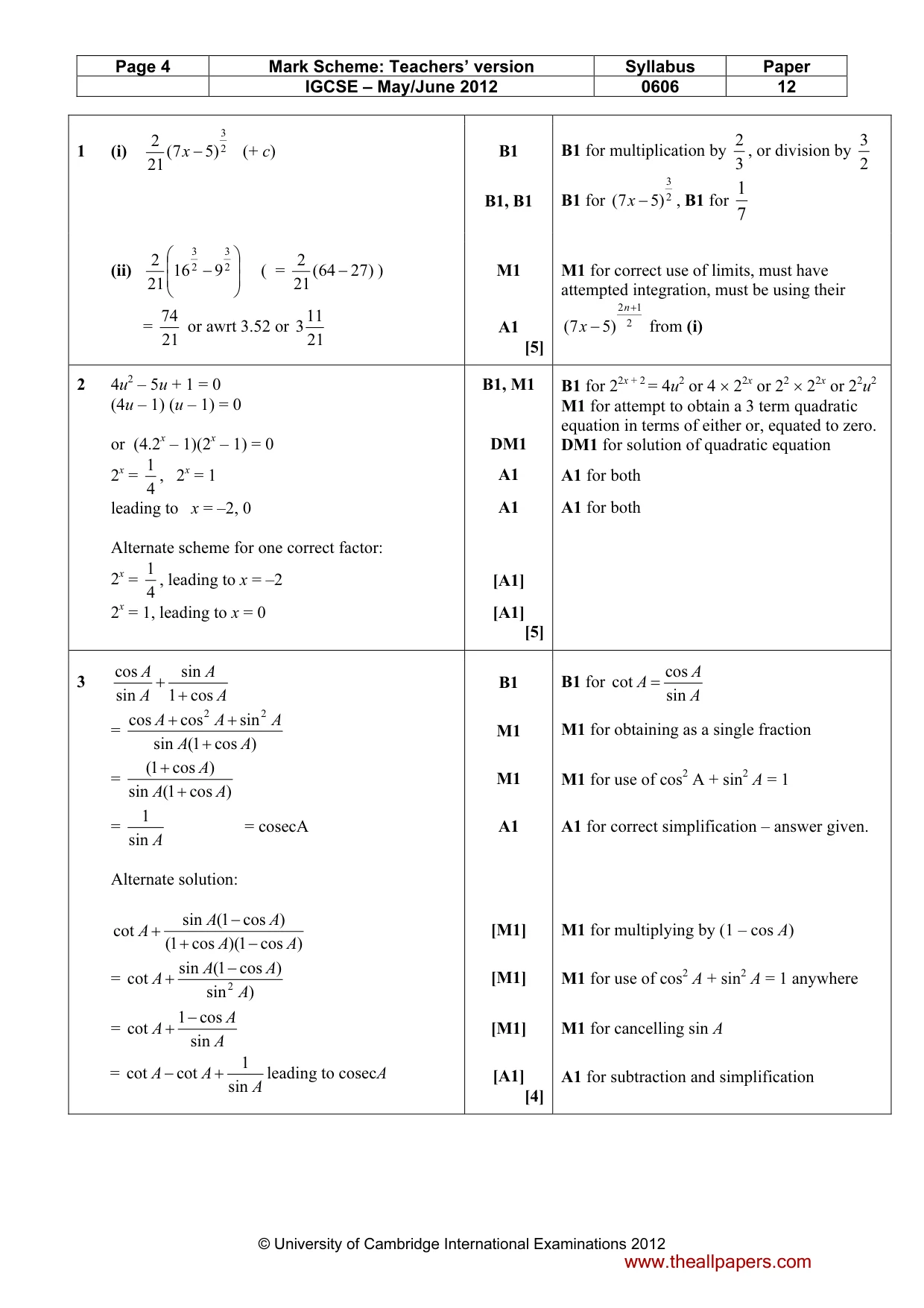 Mark scheme, page 4 of 9