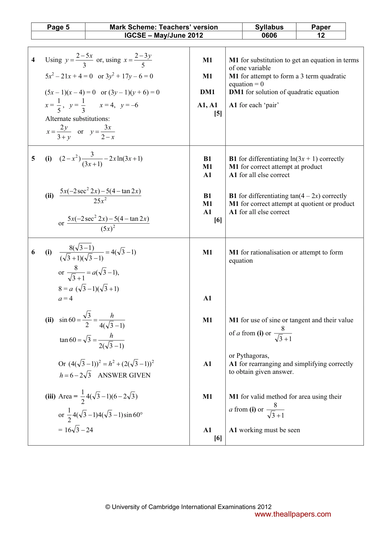 Mark scheme, page 5 of 9