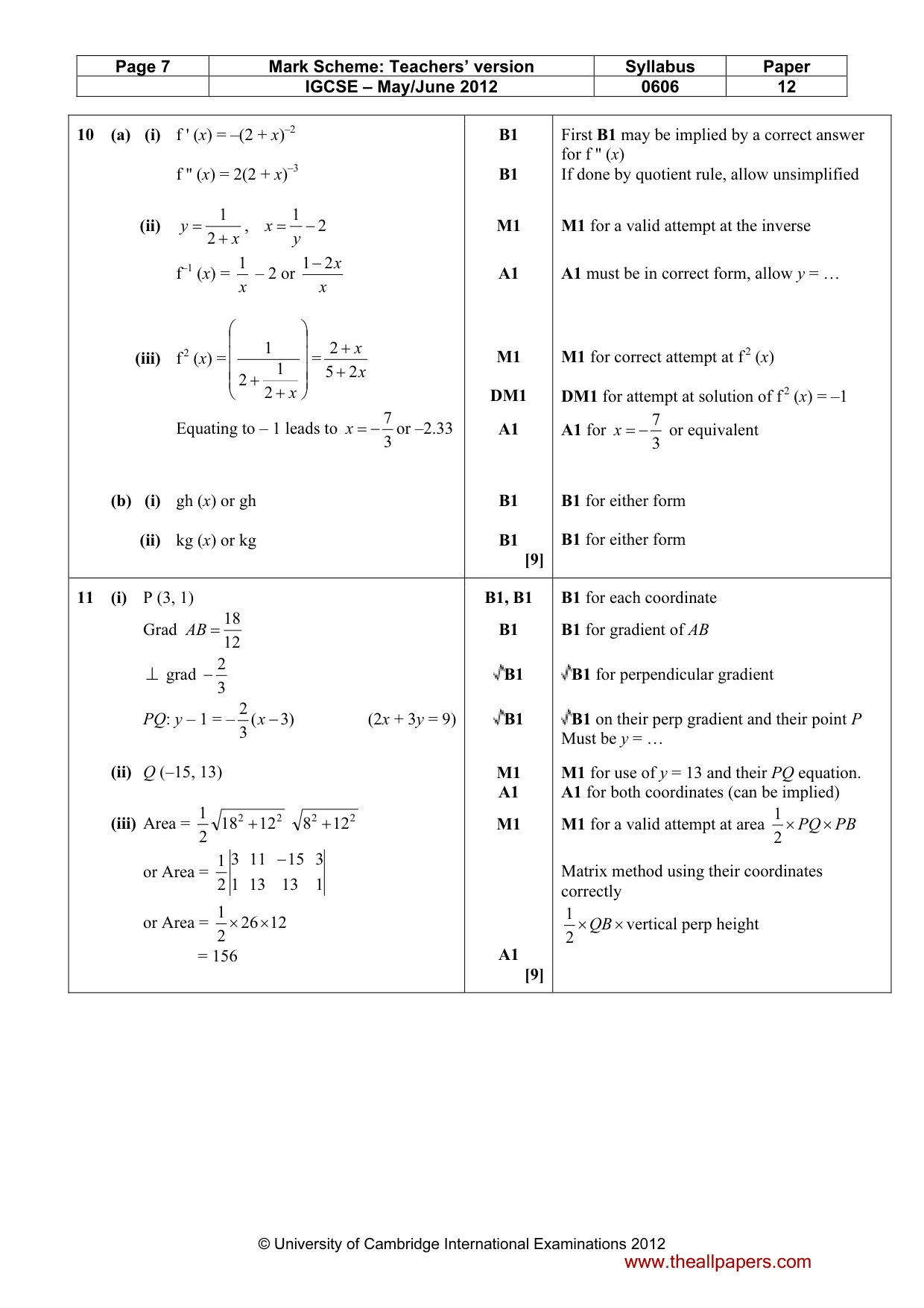 Mark scheme, page 7 of 9