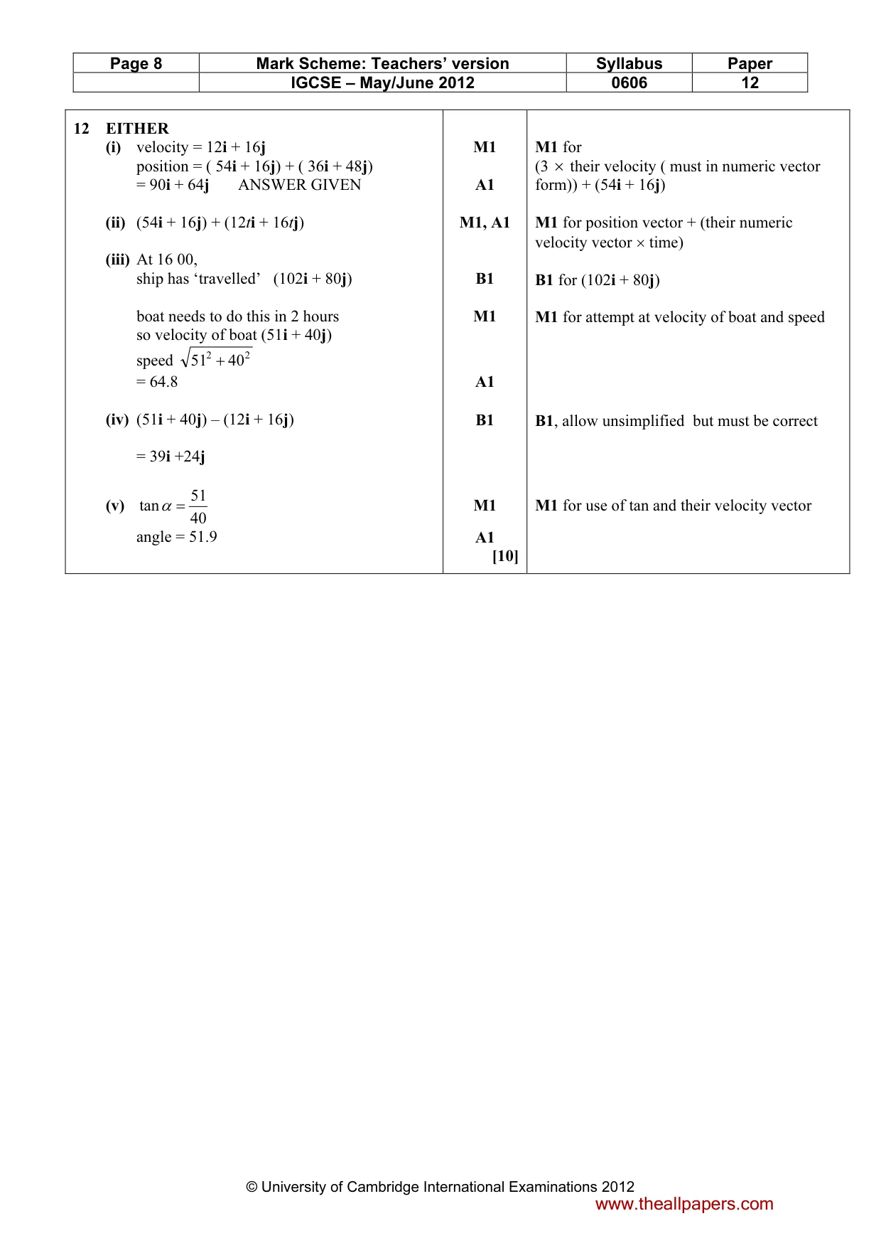 Mark scheme, page 8 of 9