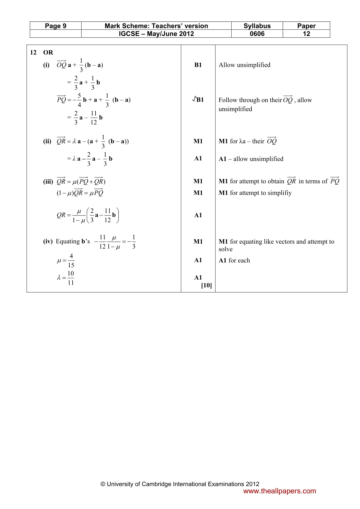 Mark scheme, page 9 of 9