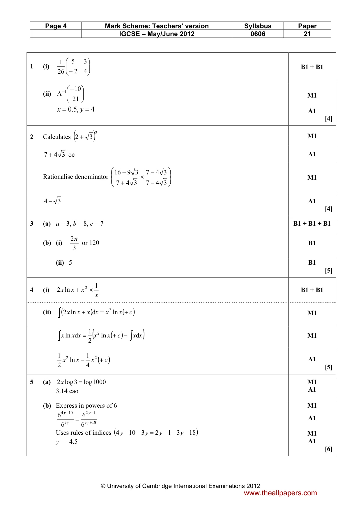 Mark scheme, page 4 of 8