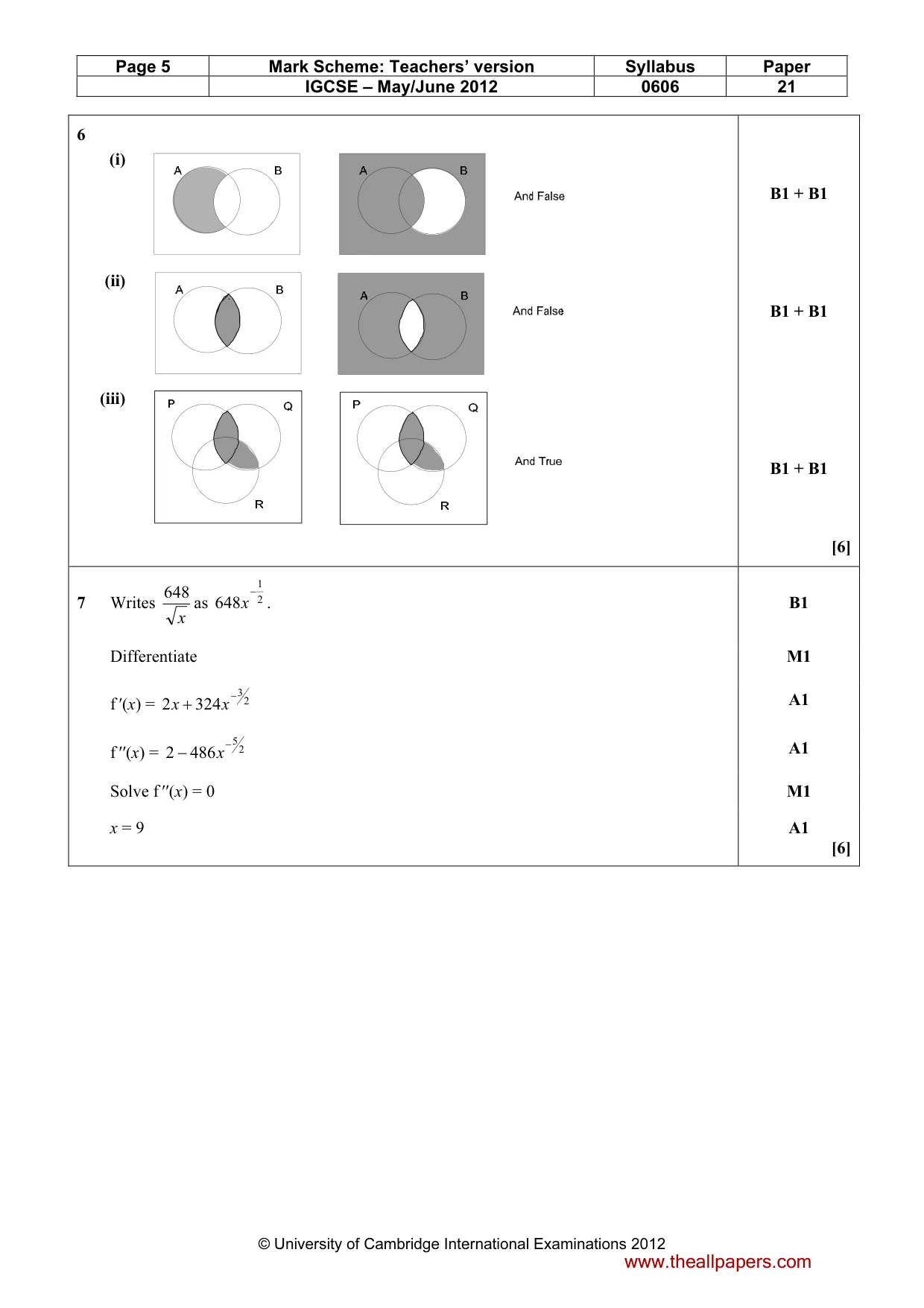 Mark scheme, page 5 of 8
