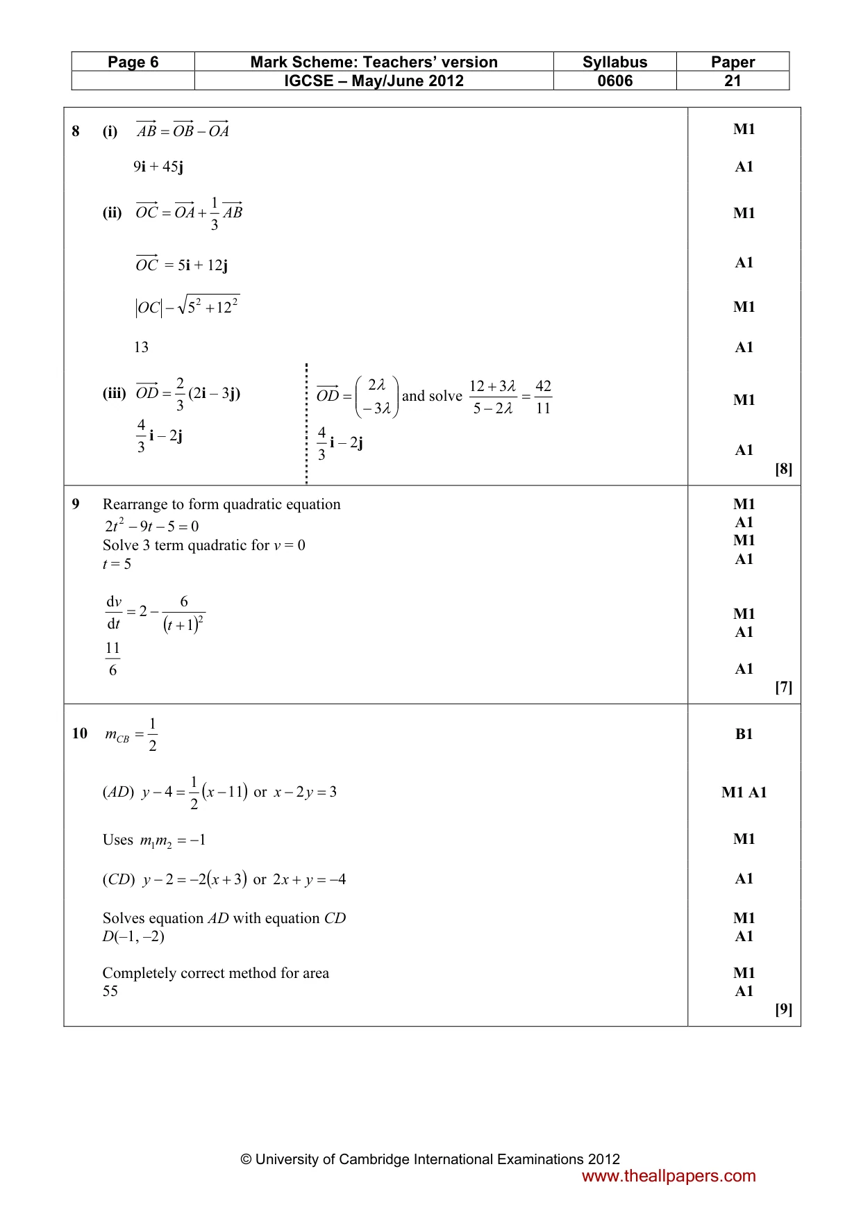 Mark scheme, page 6 of 8
