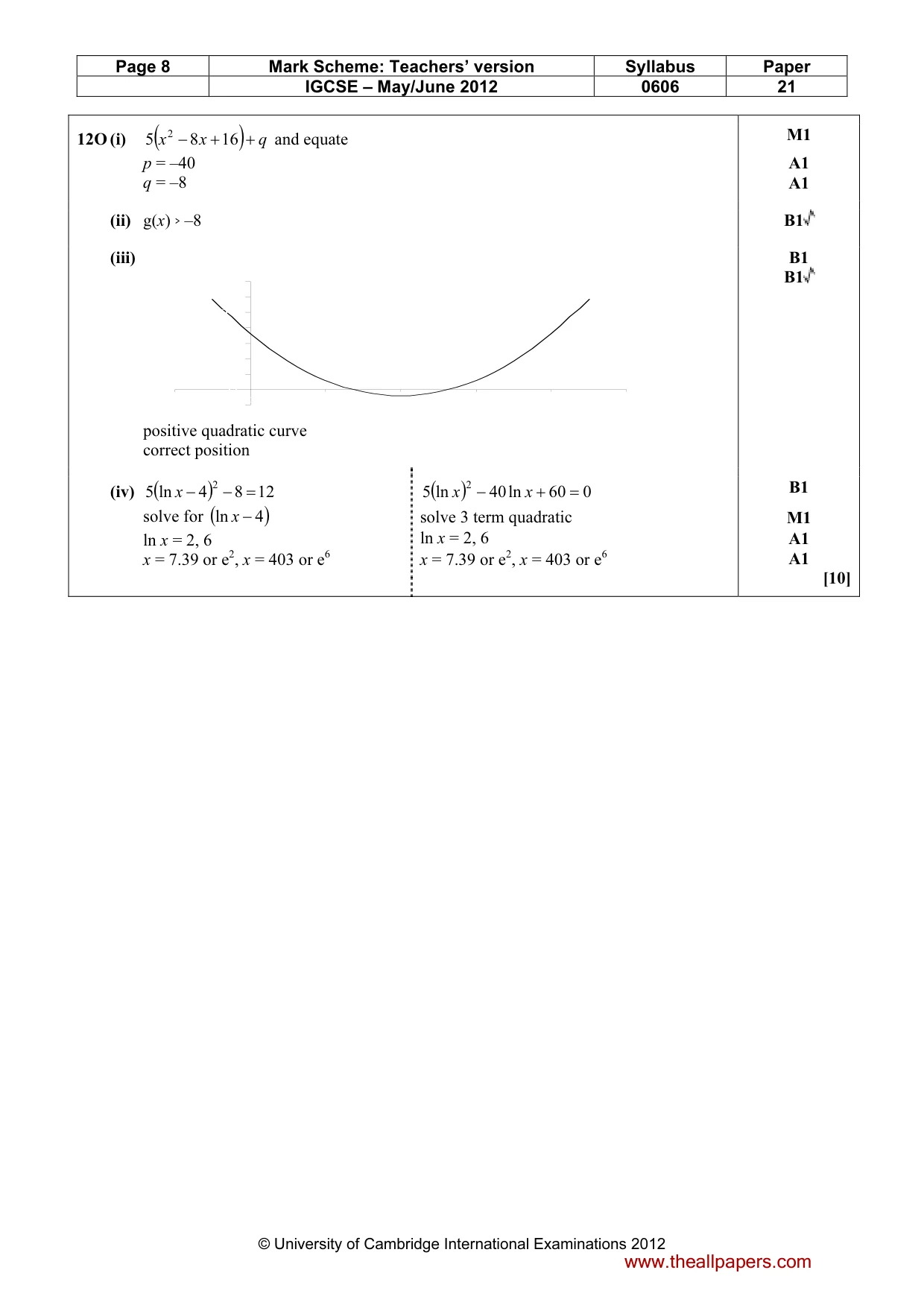 Mark scheme, page 8 of 8