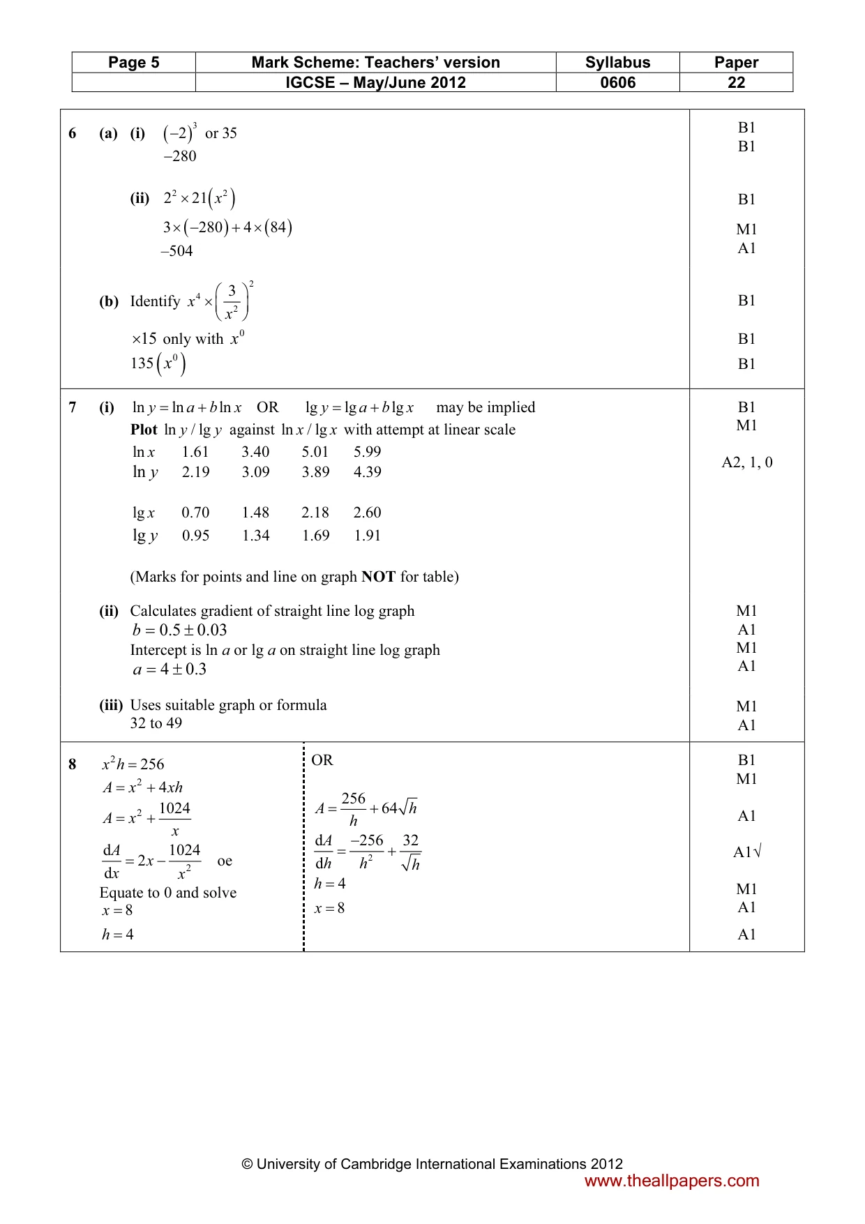 Mark scheme, page 5 of 8