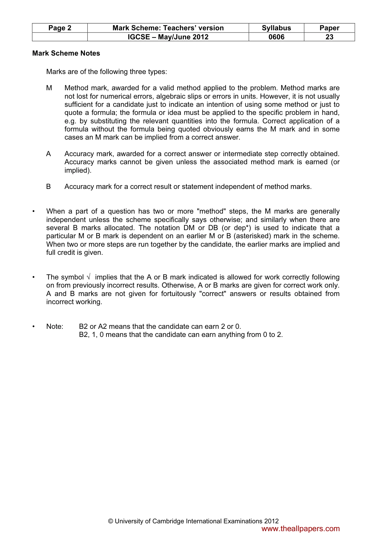 Mark scheme, page 2 of 8