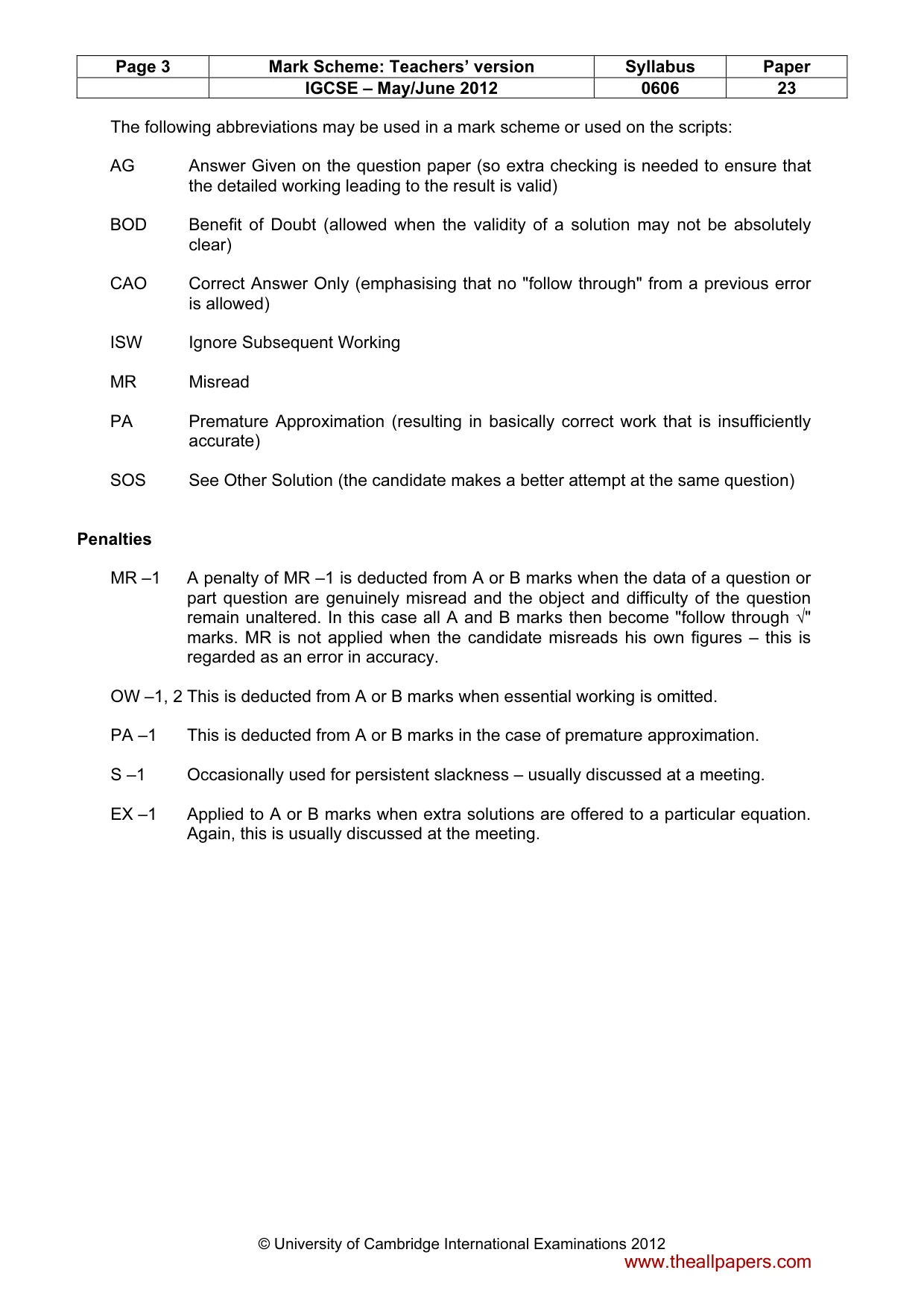 Mark scheme, page 3 of 8