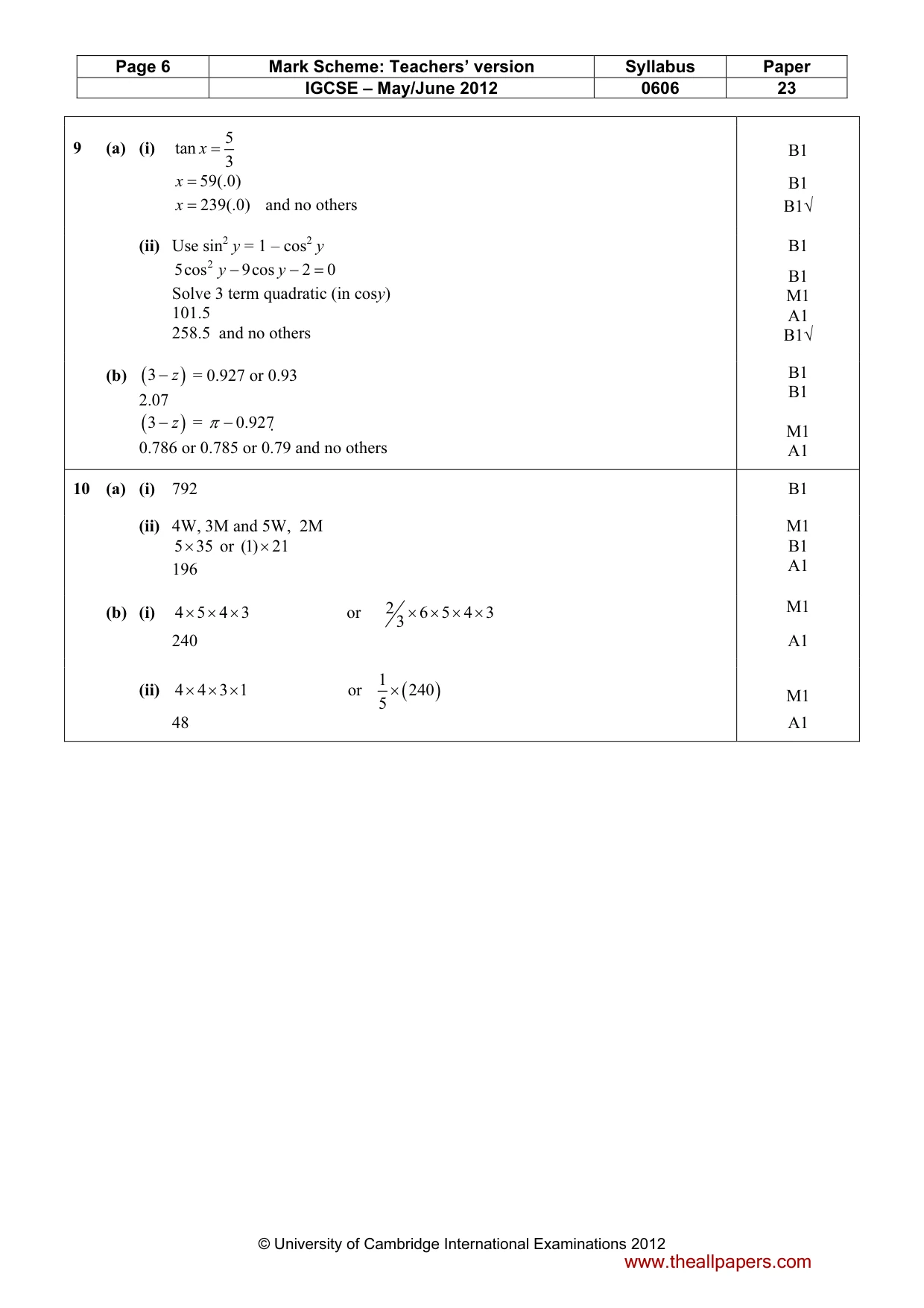 Mark scheme, page 6 of 8
