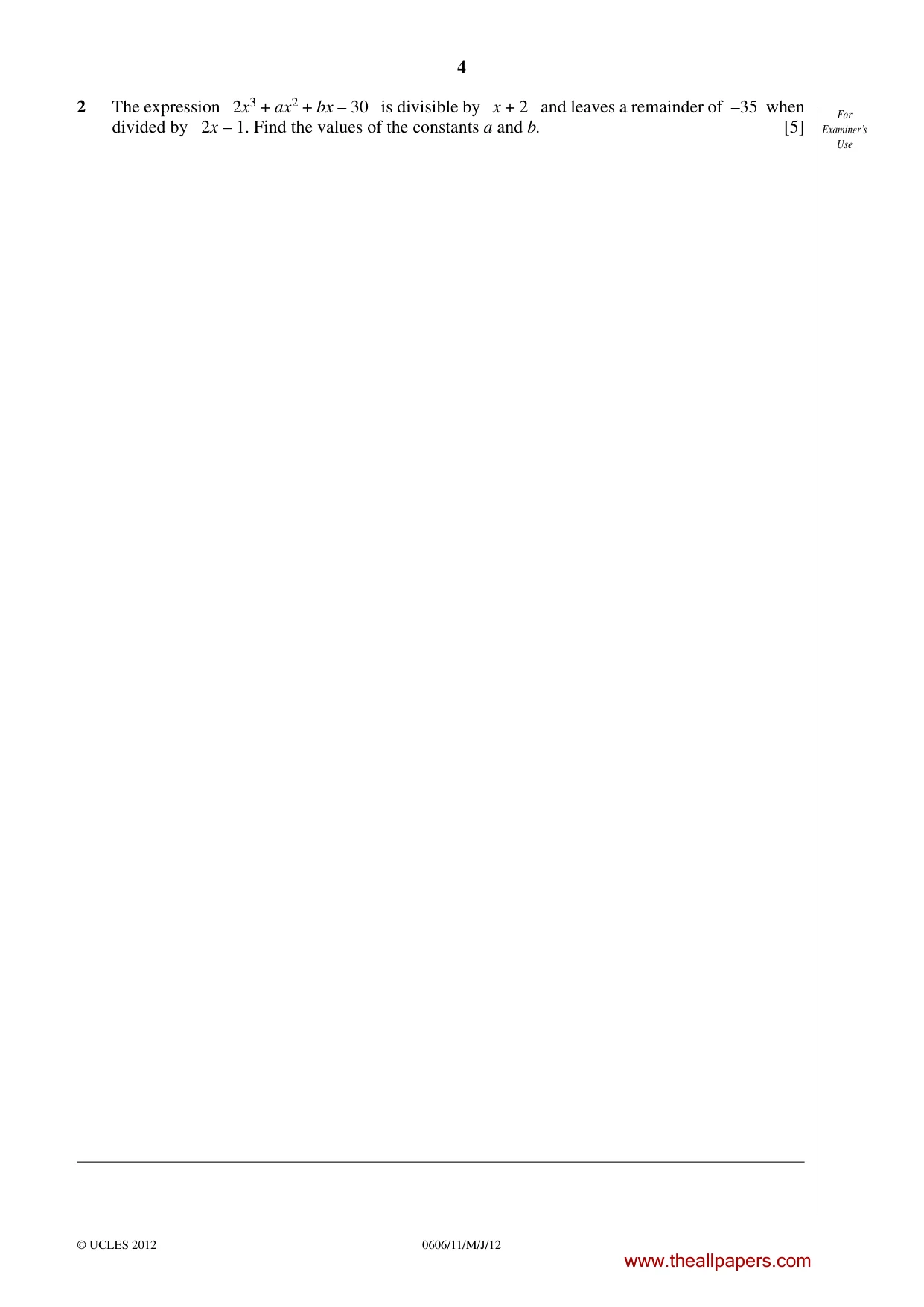Cambridge IGCSE Mathematics - Additional 0606 2012 May/June Paper 1 · Variant 1 question paper, page 4 of 16