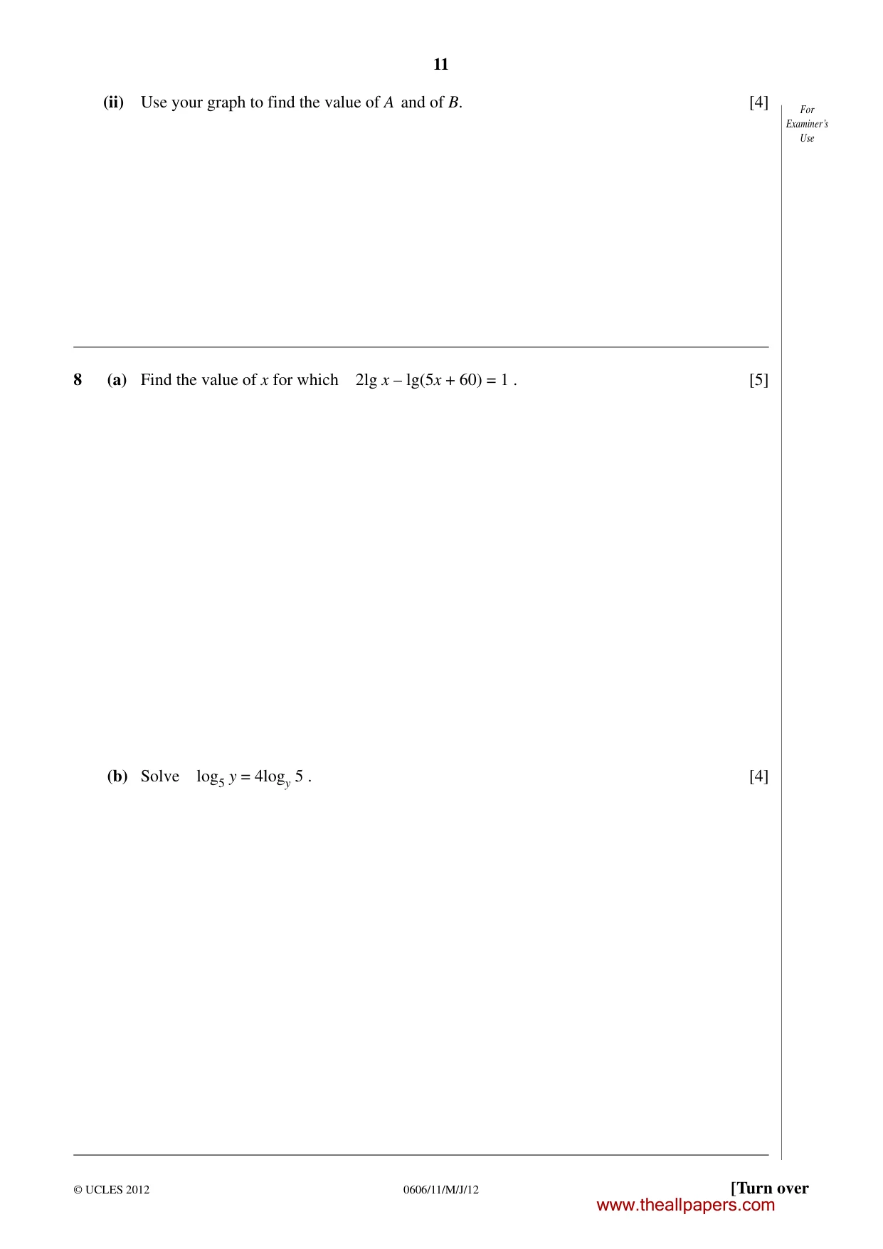 Cambridge IGCSE Mathematics - Additional 0606 2012 May/June Paper 1 · Variant 1 question paper, page 11 of 16