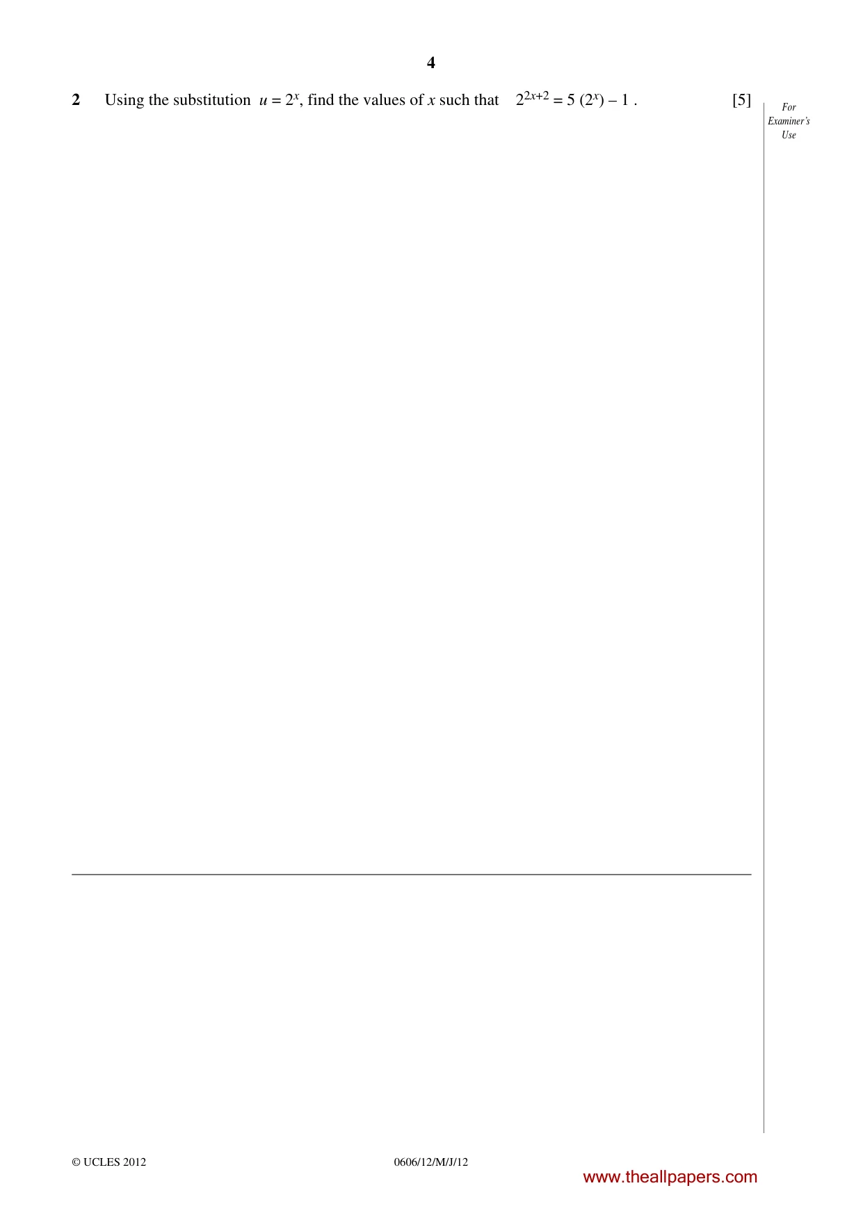 Cambridge IGCSE Mathematics - Additional 0606 2012 May/June Paper 1 · Variant 2 question paper, page 4 of 20