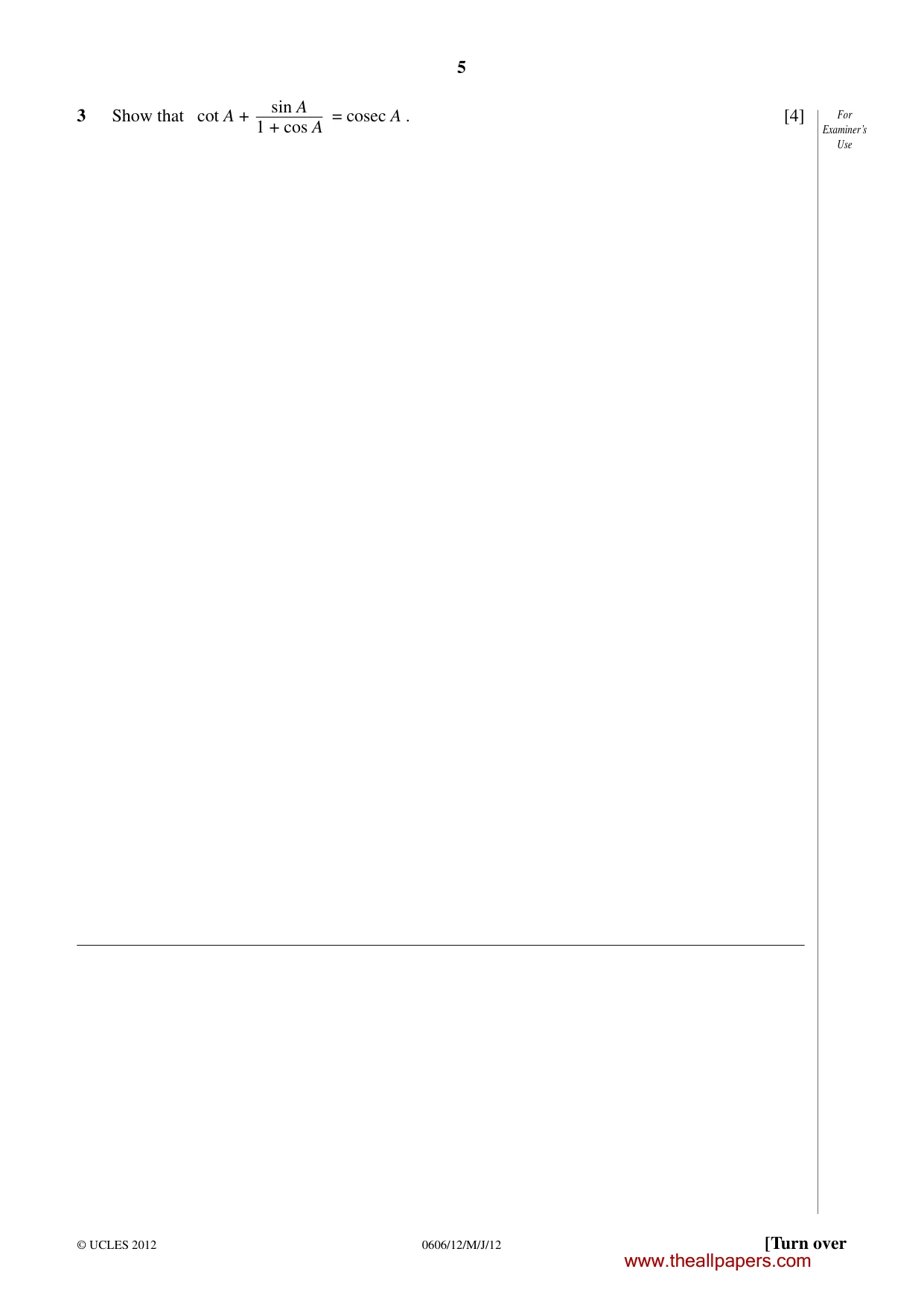Cambridge IGCSE Mathematics - Additional 0606 2012 May/June Paper 1 · Variant 2 question paper, page 5 of 20